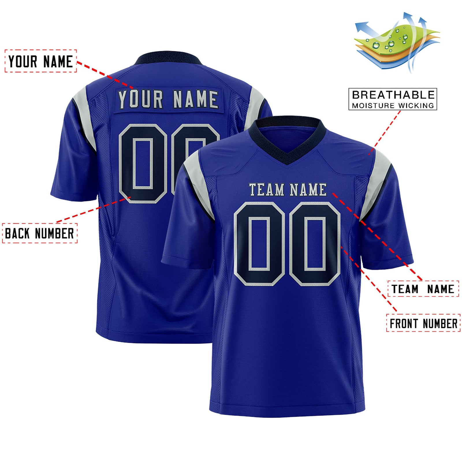 Custom Flag Football Jersey | Royal Black Color Block For Youth & Men | Add Name, Number & Logo | KXKSHOP
