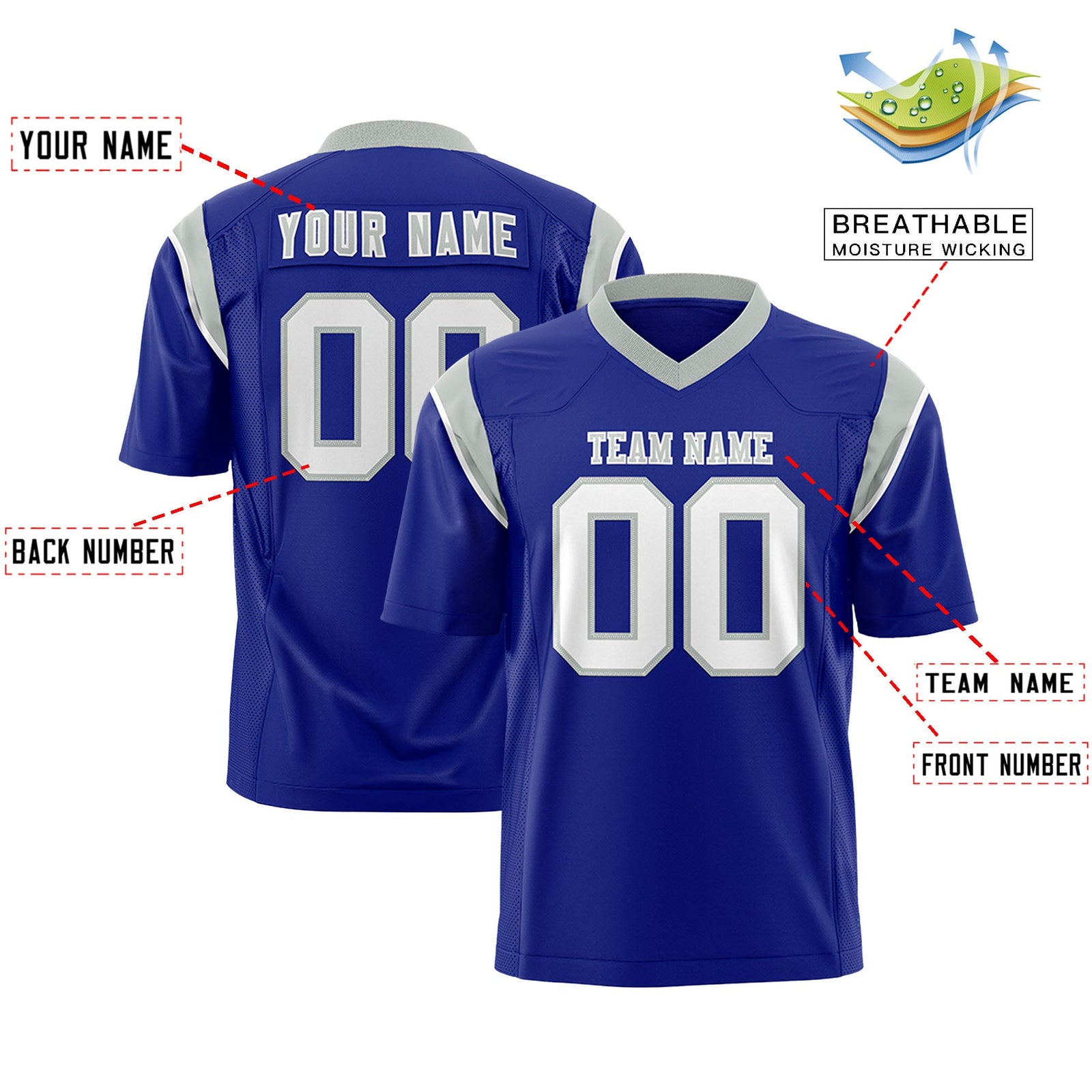 Custom Flag Football Jersey | Royal White Color Block For Youth & Men | Add Name, Number & Logo | KXKSHOP
