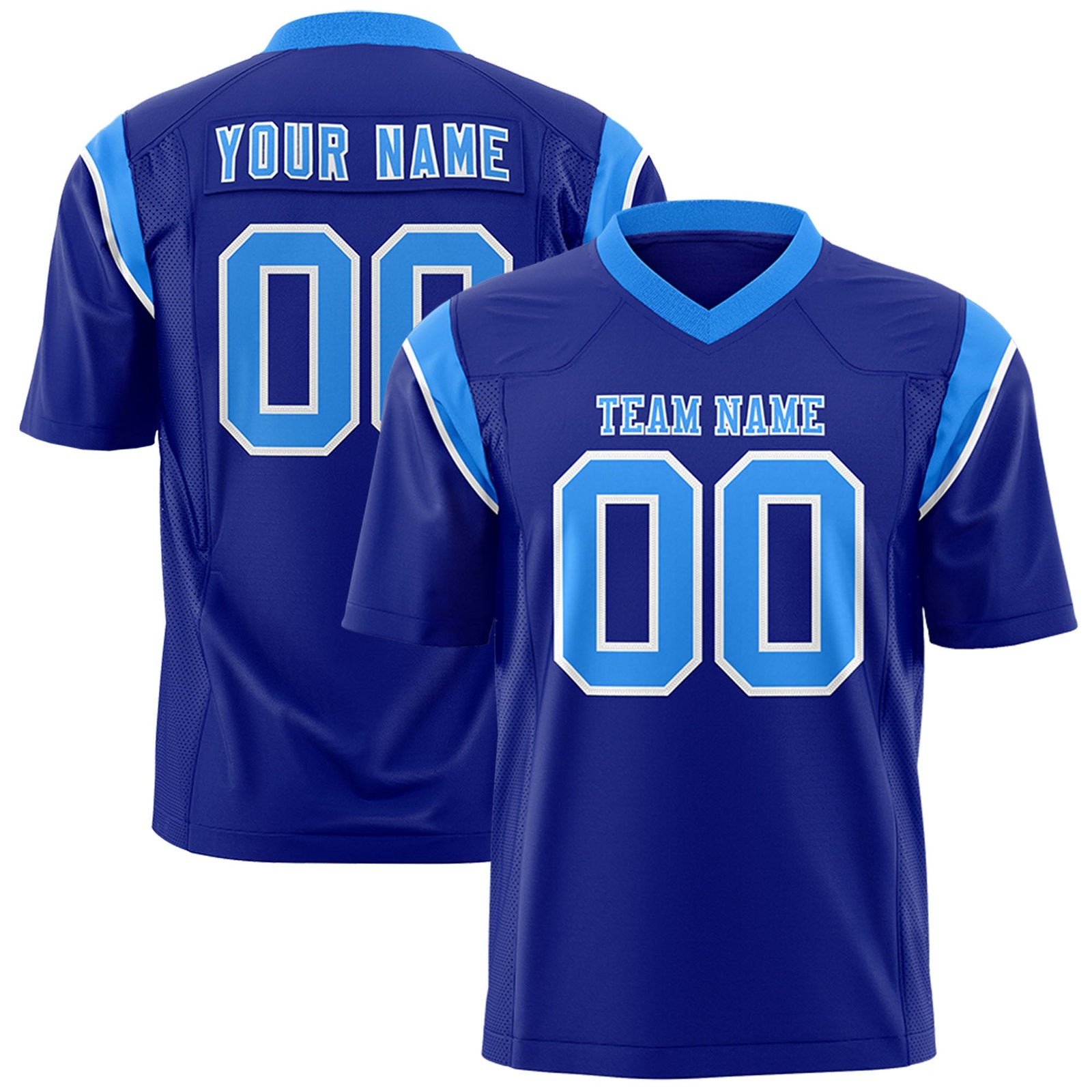 Custom Flag Football Jersey | Royal Light Blue Color Block For Youth & Men | Add Name, Number & Logo | KXKSHOP