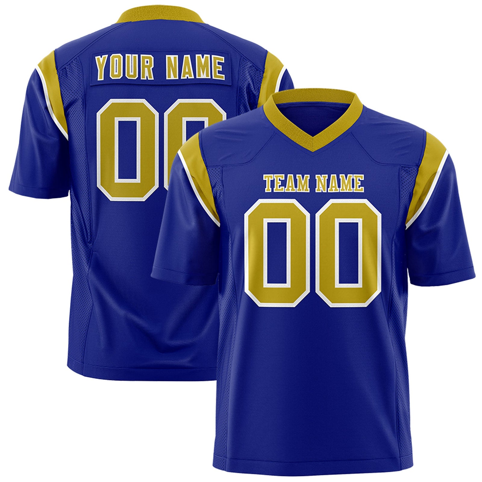 Custom Flag Football Jersey | Royal Old Gold Color Block For Youth & Men | Add Name, Number & Logo | KXKSHOP