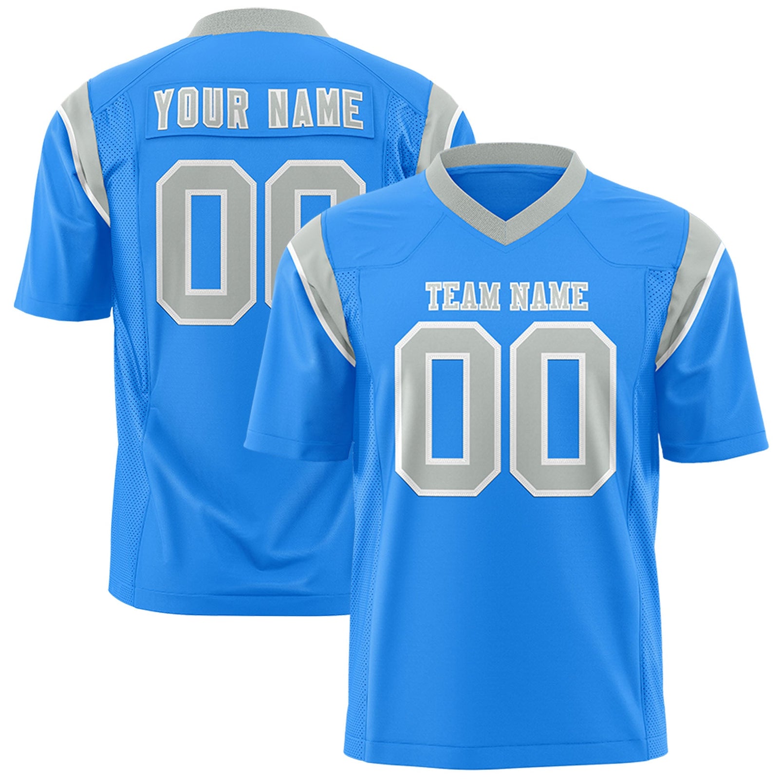Custom Flag Football Jersey | Powder Blue Gray Color Block For Youth & Men | Add Name, Number & Logo | KXKSHOP