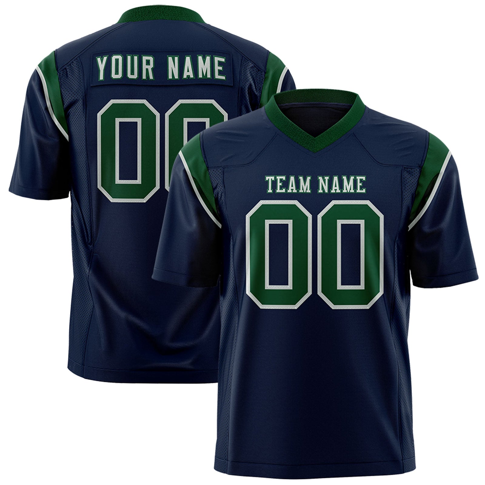 Custom Flag Football Jersey | Navy Green Color Block For Youth & Men | Add Name, Number & Logo | KXKSHOP
