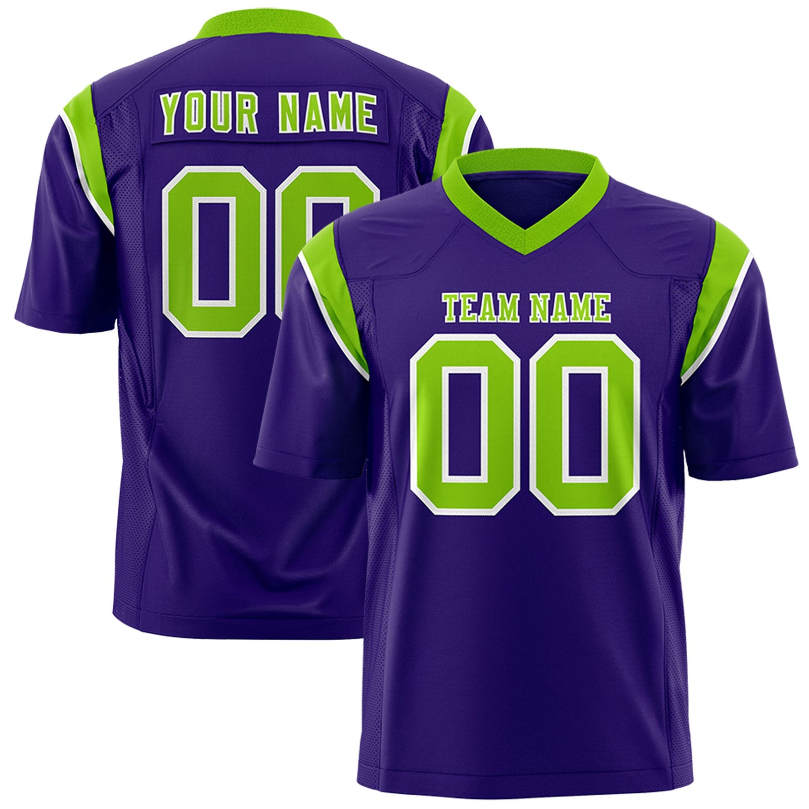 Custom Flag Football Jersey | Purple Neon Green Color Block For Youth & Men | Add Name, Number & Logo | KXKSHOP
