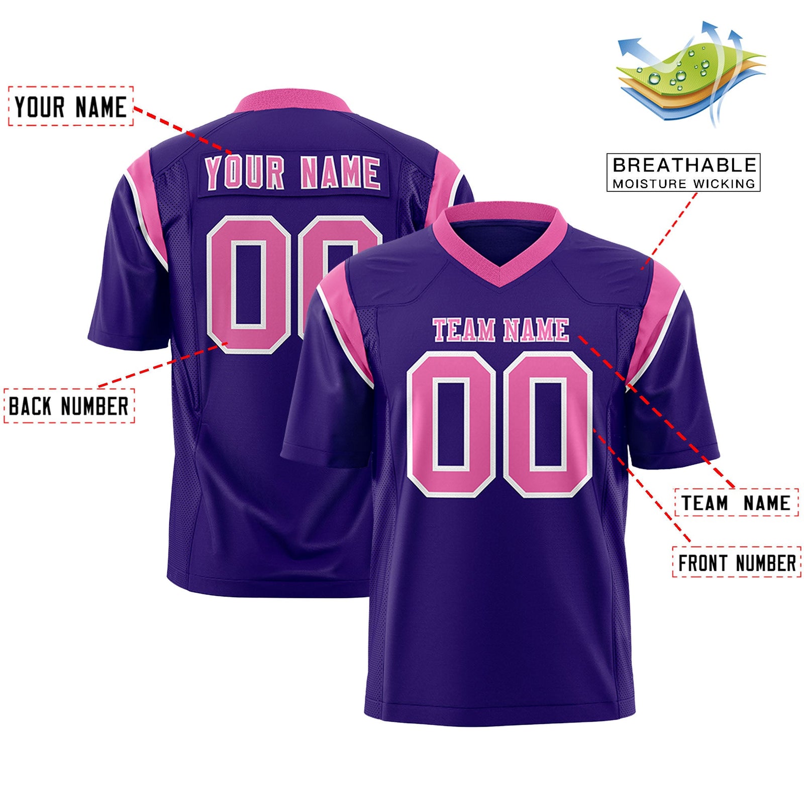 Custom Flag Football Jersey | Purple Pink Color Block For Youth & Men | Add Name, Number & Logo | KXKSHOP