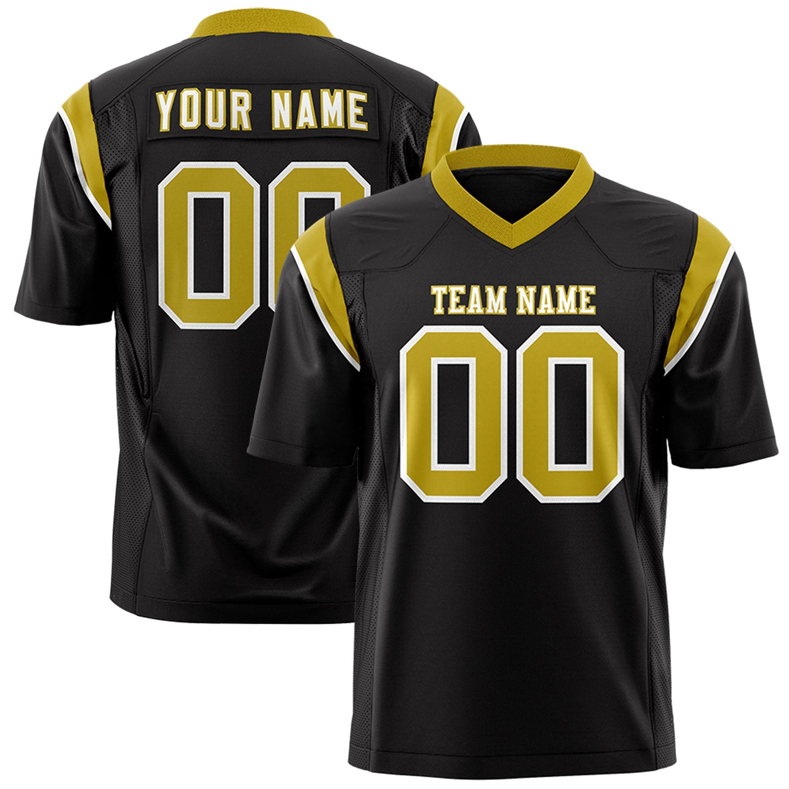 Custom Flag Football Jersey | Black Old Gold Color Block For Youth & Men | Add Name, Number & Logo | KXKSHOP