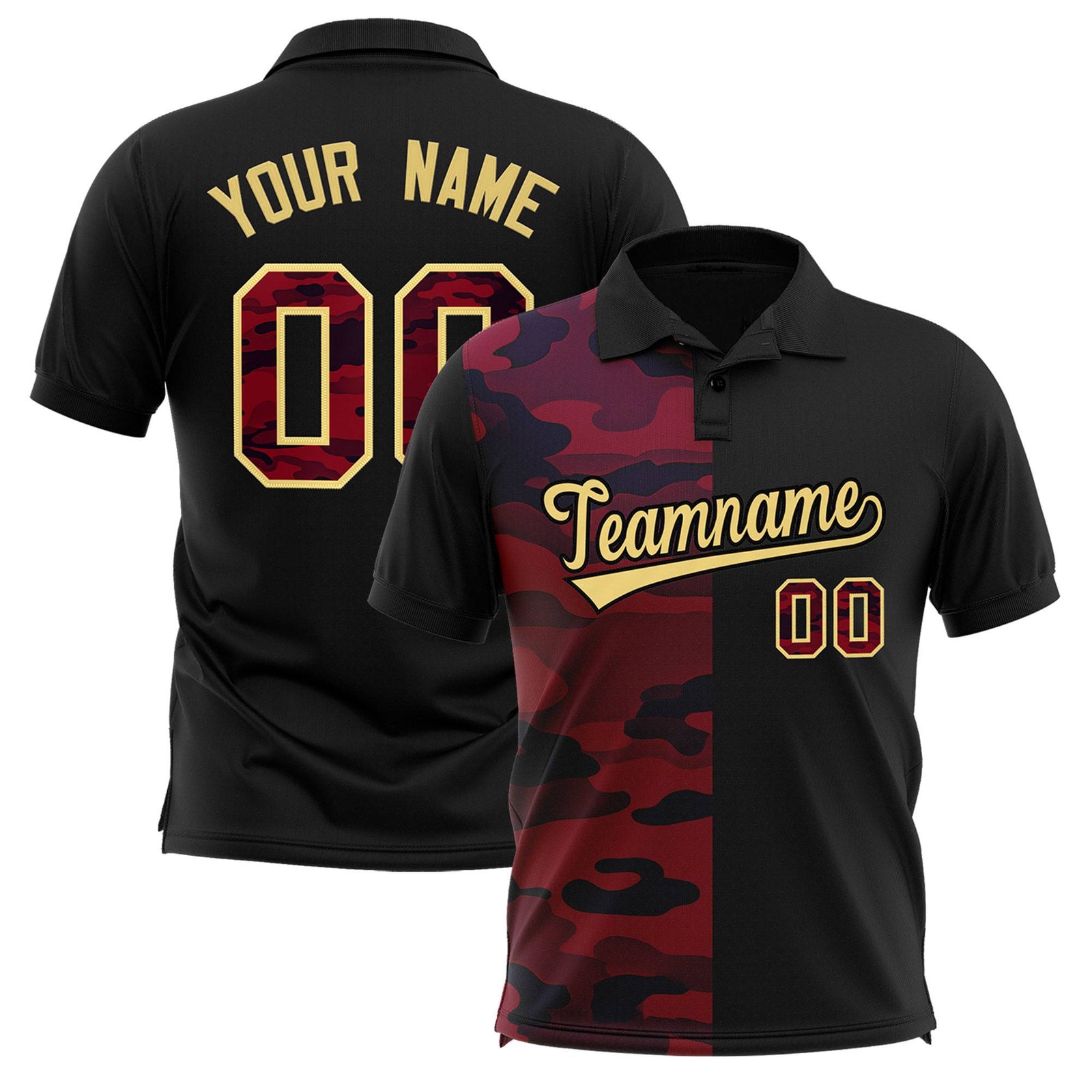 Custom Black Camo Split Fashion Authentic Performance Polo Shirt