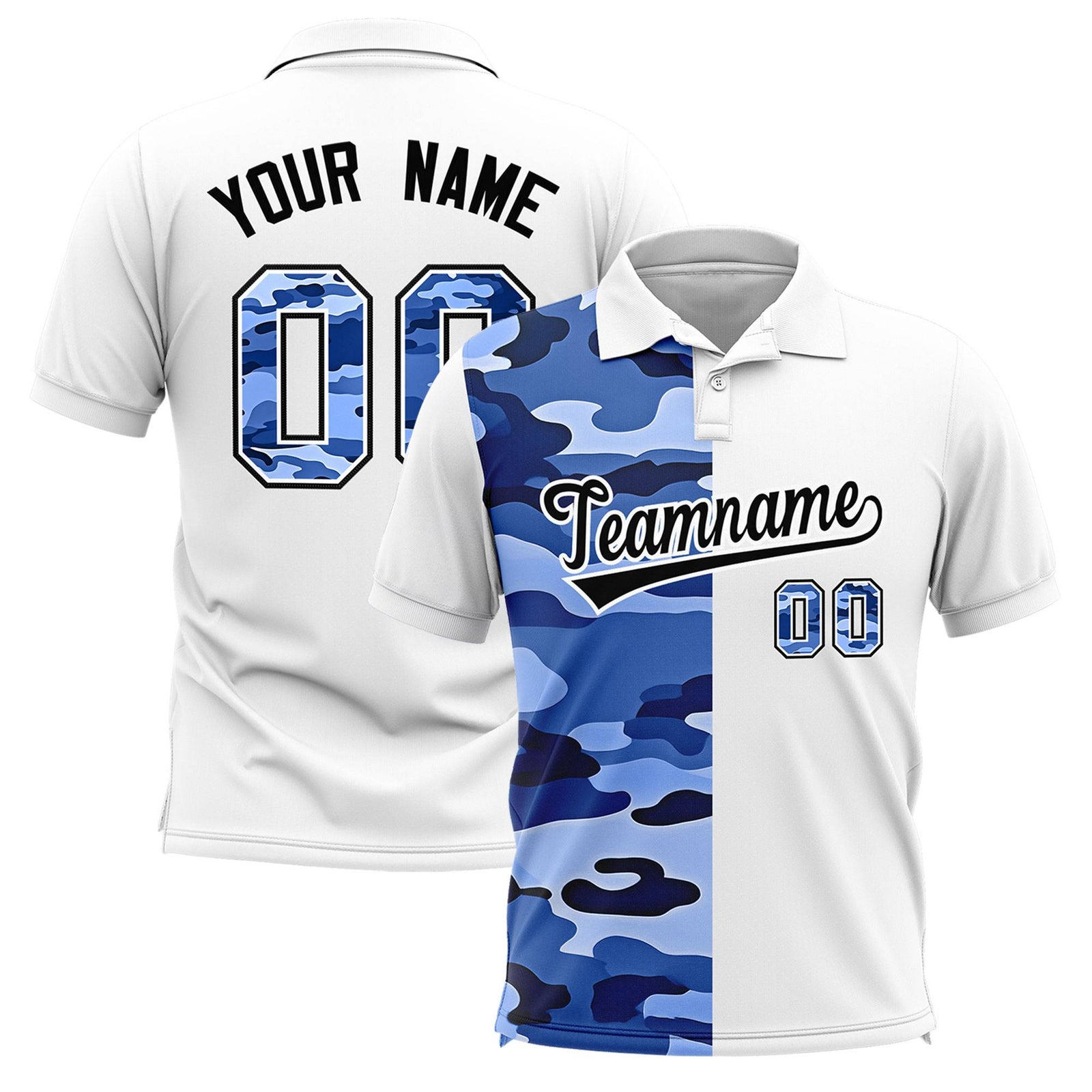 Custom White Camo Split Fashion Authentic Performance Polo Shirt