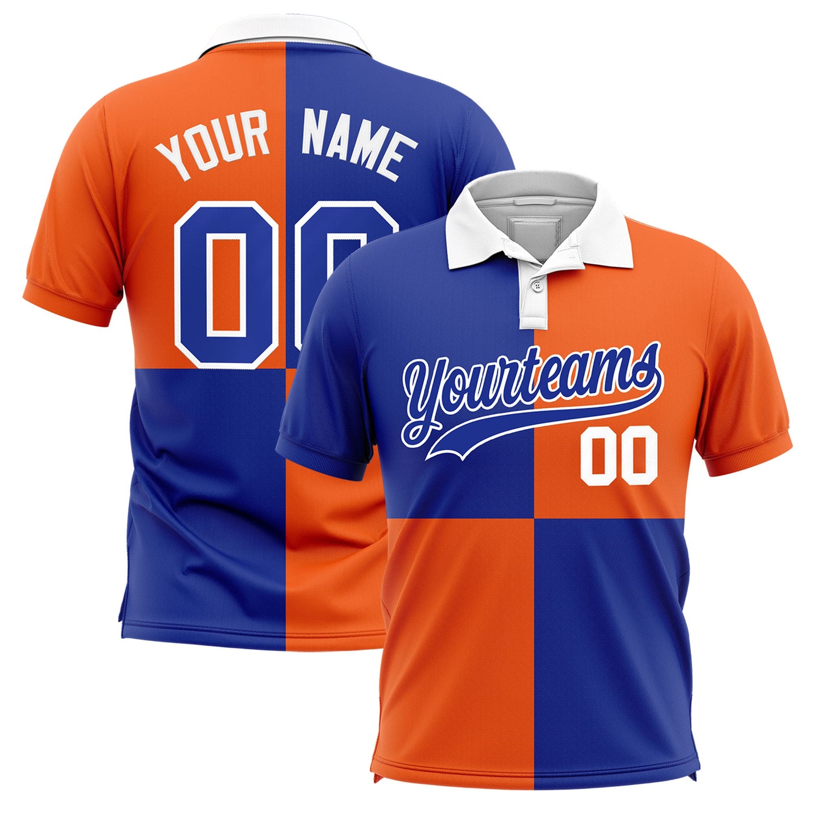 Custom Royal Orange Four Squares Design Performance Polo Shirt