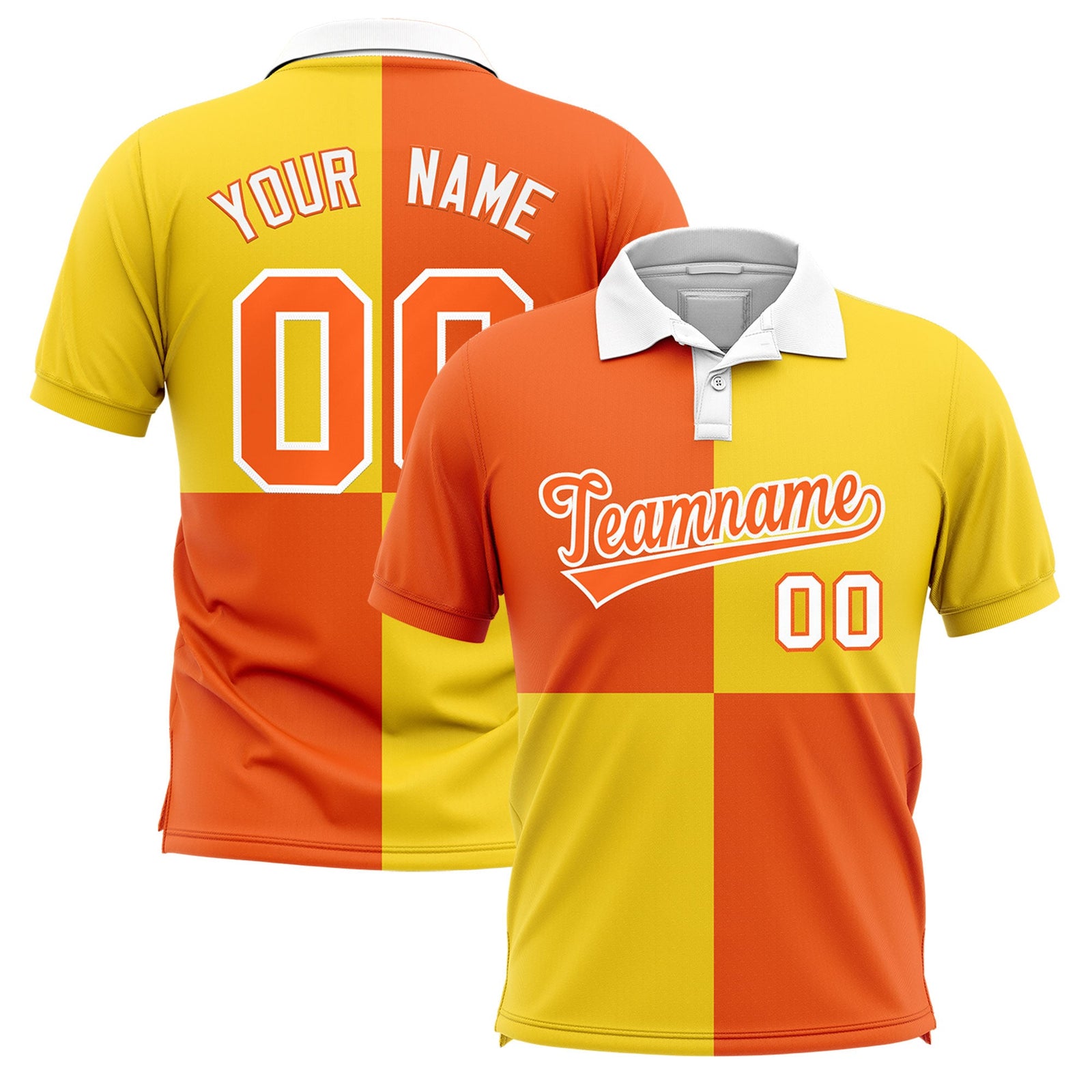 Custom Orange Gold Four Squares Design Performance Polo Shirt