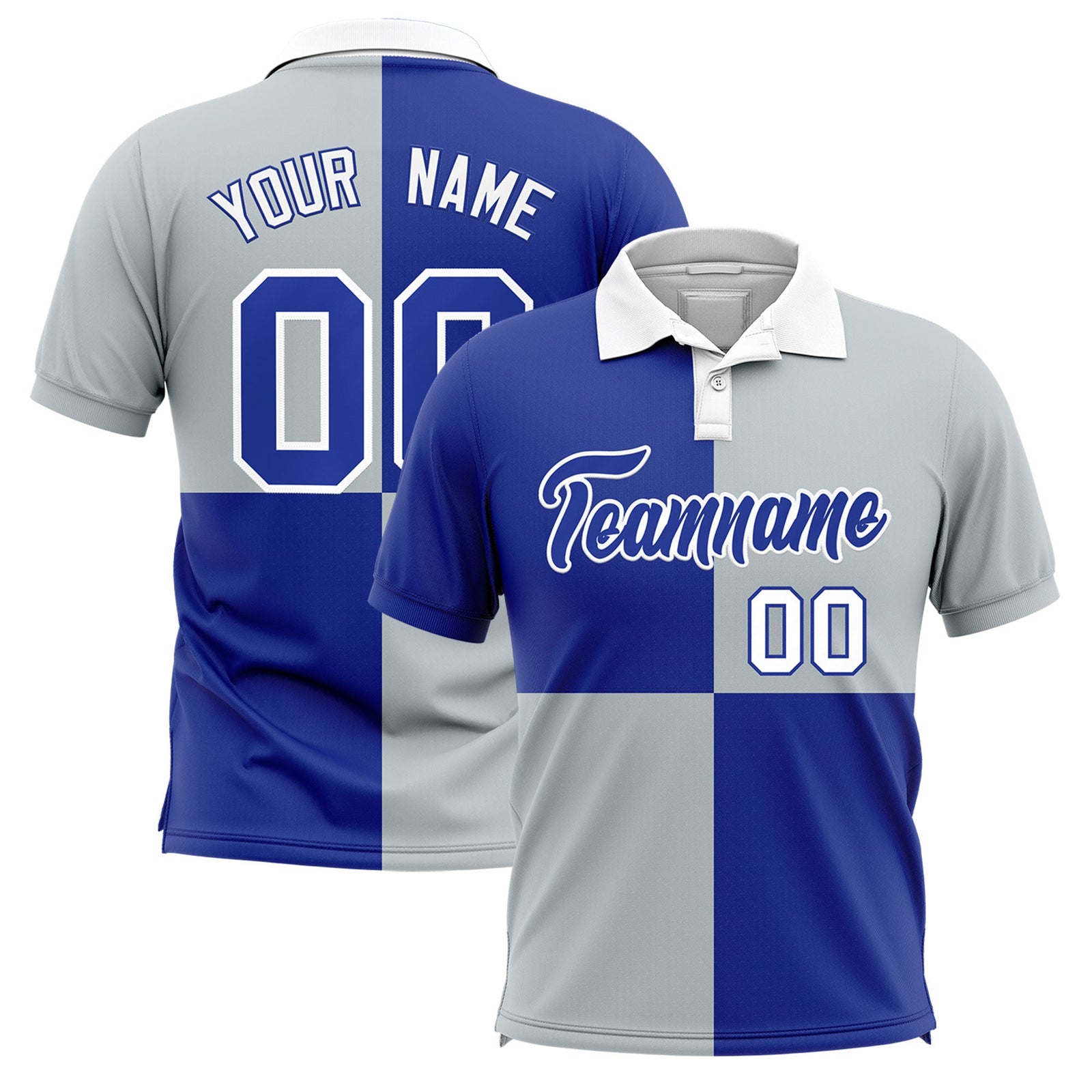 Custom Royal Silver Four Squares Design Performance Polo Shirt