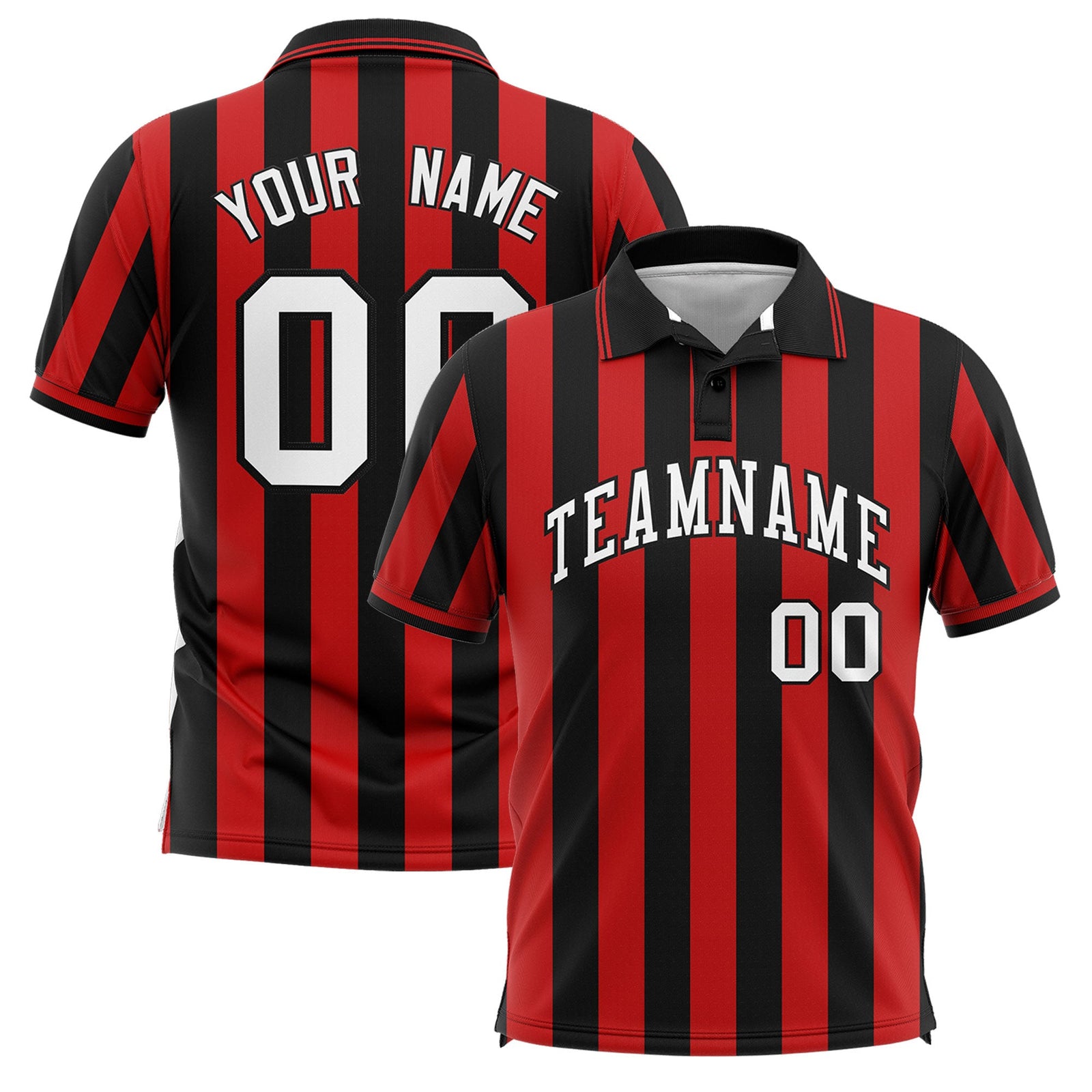 Custom Black Red Vertical Stripes Design Performance Polo Shirt