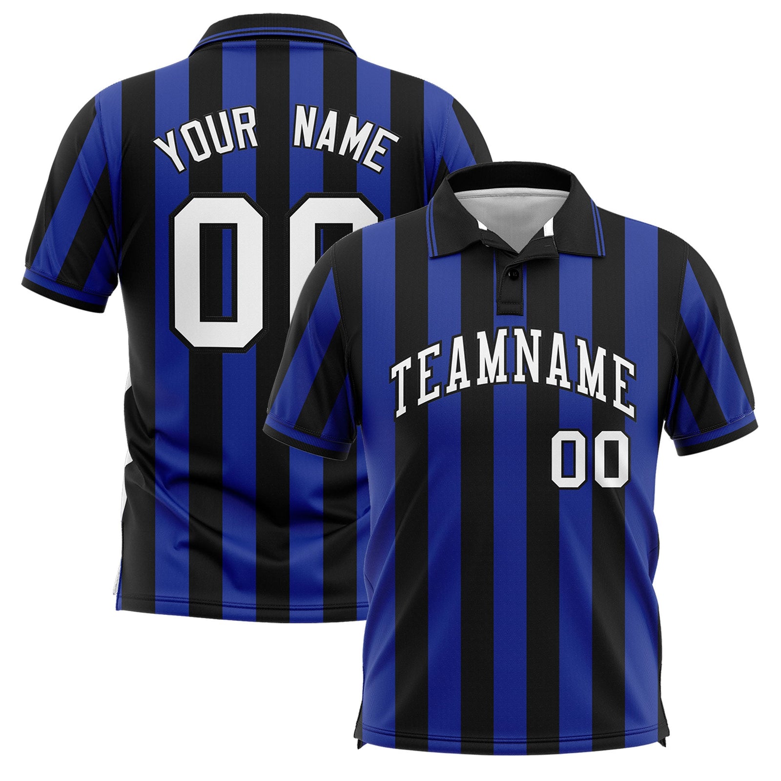 Custom Black Royal Vertical Stripes Design Performance Polo Shirt
