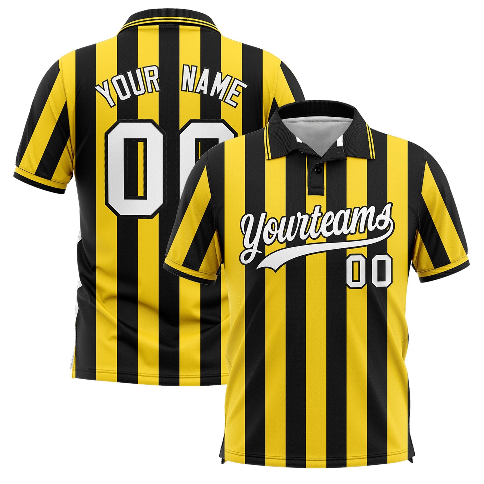 Custom Black Gold Vertical Stripes Design Performance Polo Shirt