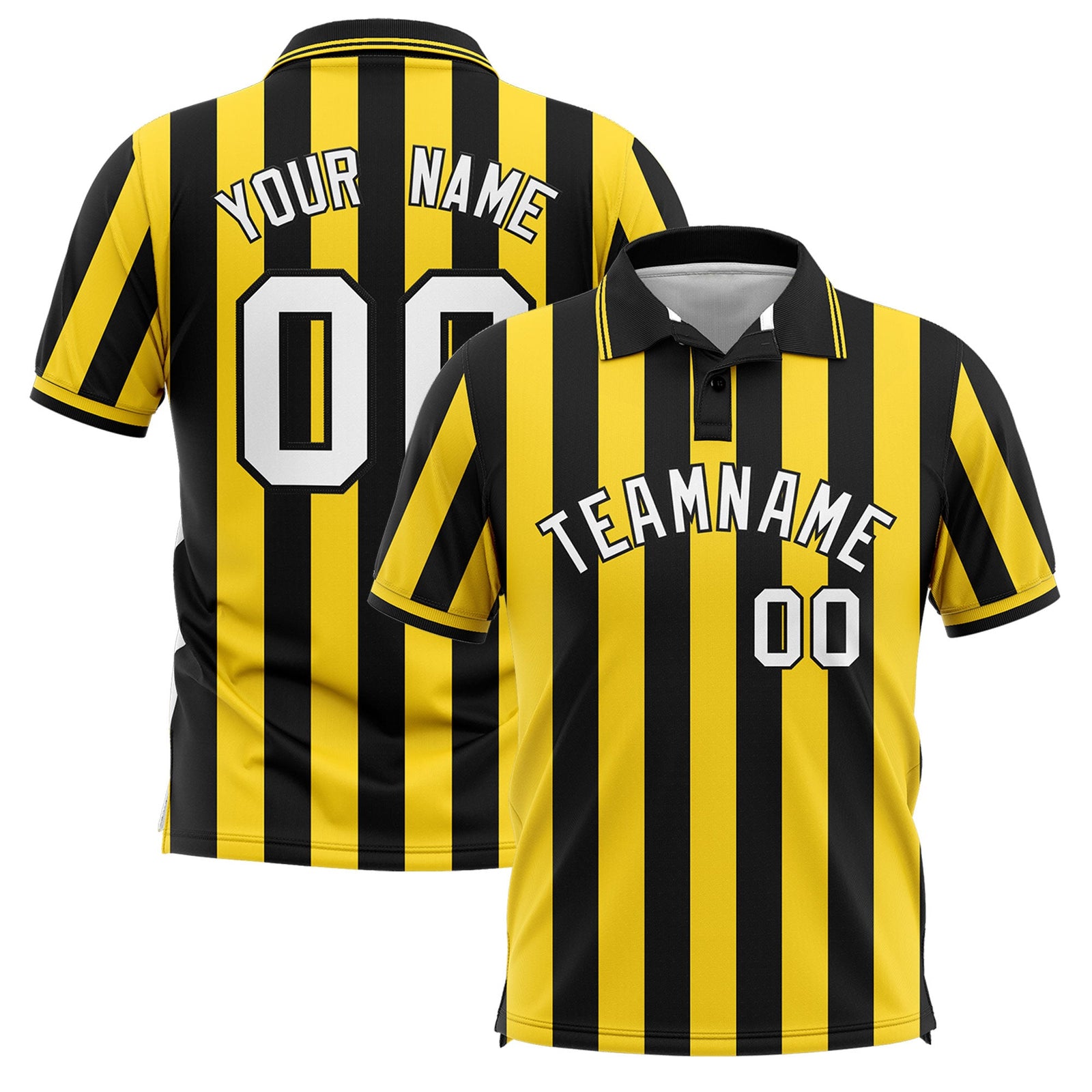 Custom Black Gold Vertical Stripes Design Performance Polo Shirt