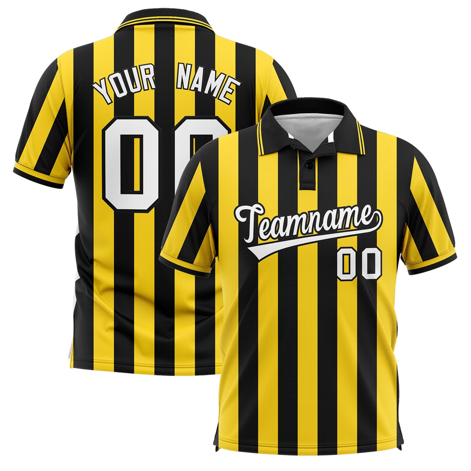 Custom Black Gold Vertical Stripes Design Performance Polo Shirt