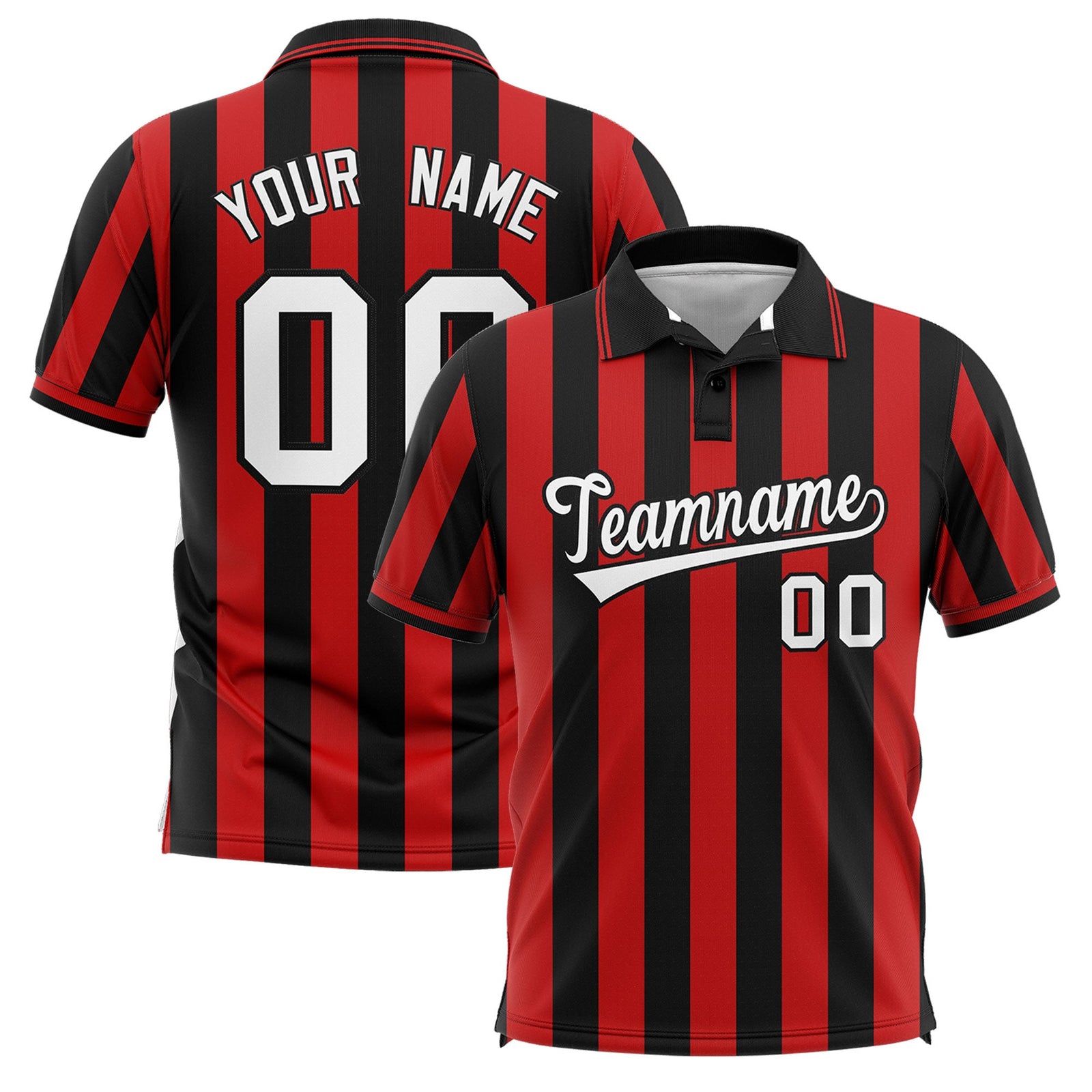 Custom Black Red Vertical Stripes Design Performance Polo Shirt