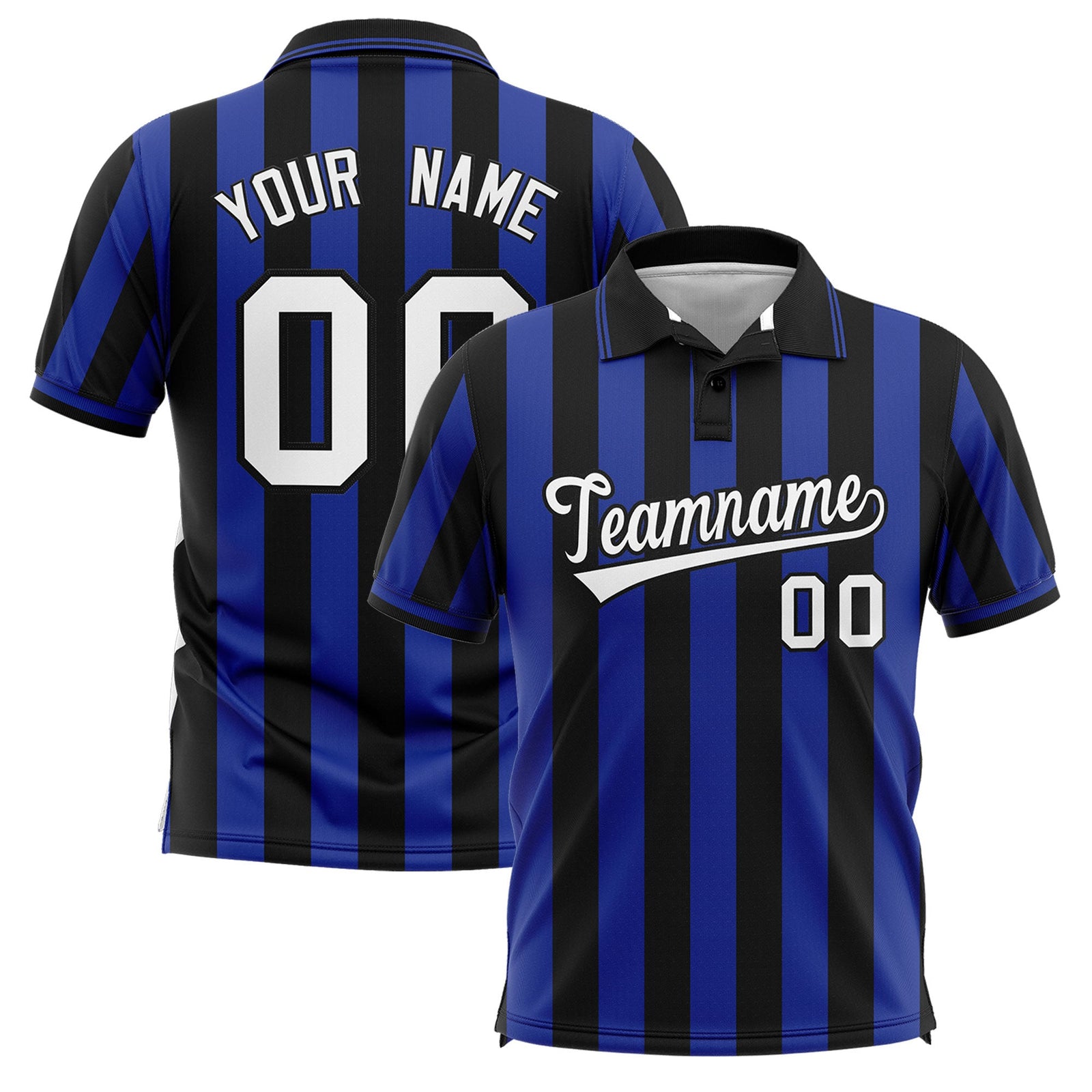 Custom Black Royal Vertical Stripes Design Performance Polo Shirt
