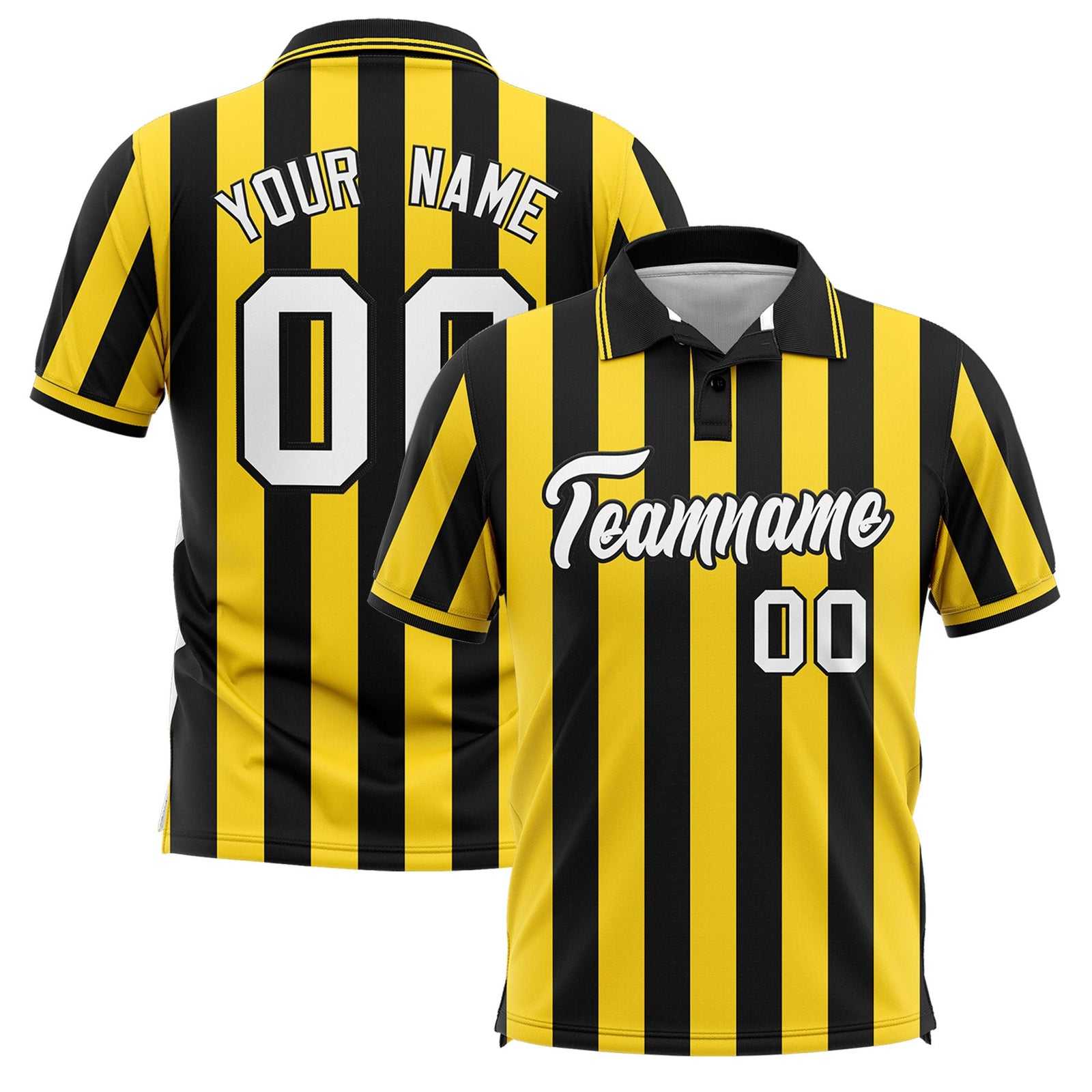 Custom Black Gold Vertical Stripes Design Performance Polo Shirt