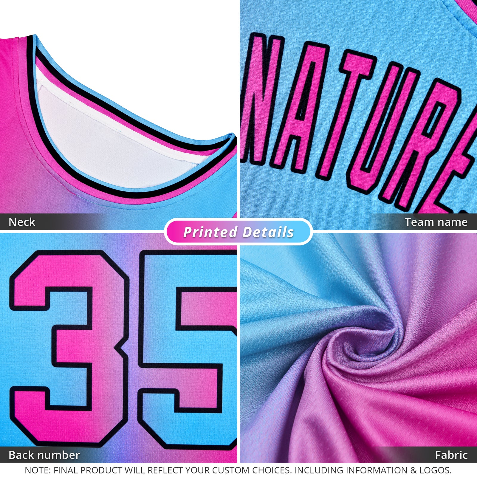 Custom Pink Blue Black-Pink Gradient Fashion Tops Bull Basketball Jersey