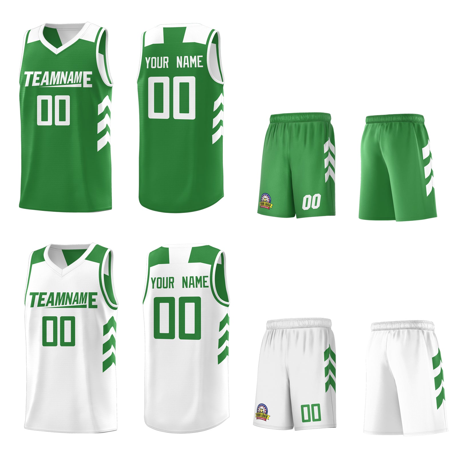 Custom Green White Reversible Double Side Tops Basketball Jersey