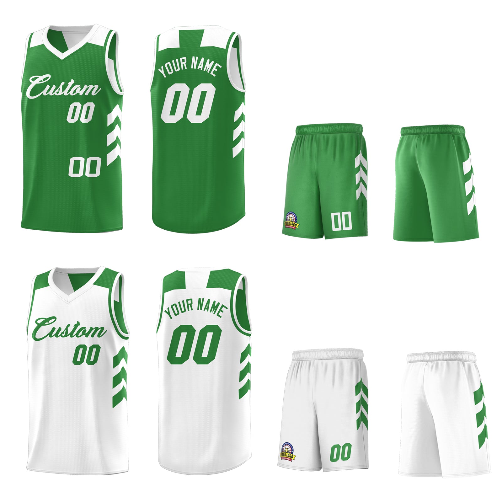 Custom Green White Reversible Double Side Tops Basketball Jersey