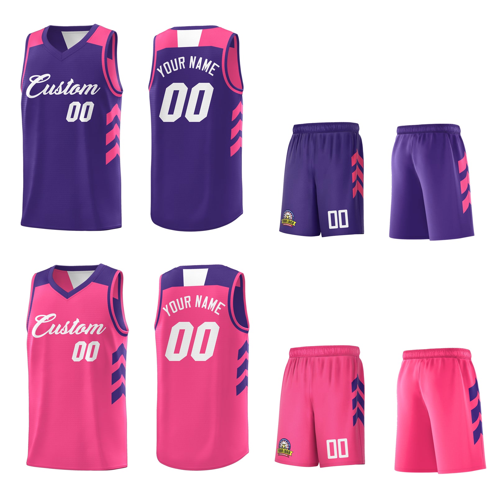 Custom Purple Pink-White Reversible Double Side Tops Basketball Jersey