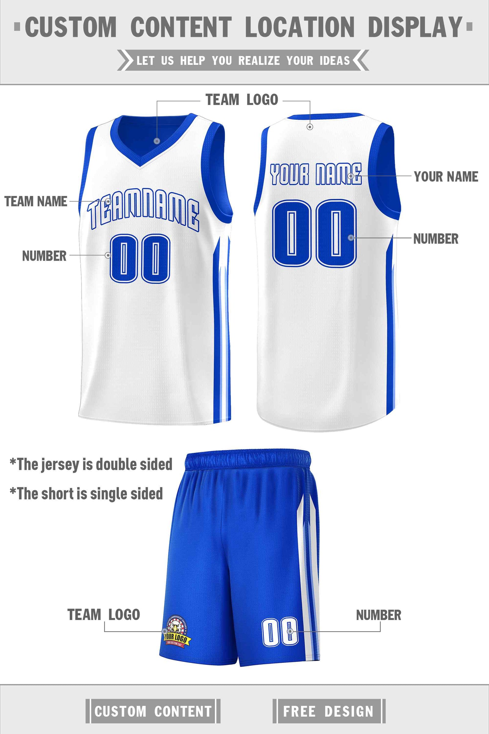 Custom Royal White Double Side Sets Men Basketball Jersey