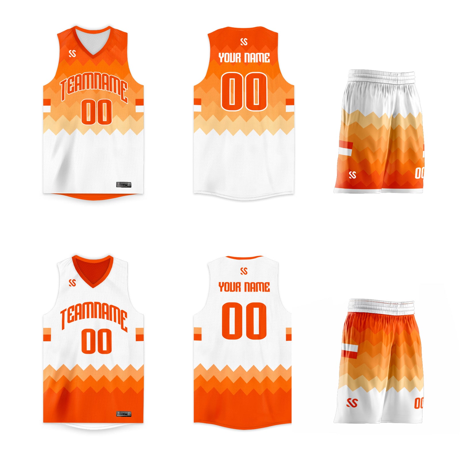 Custom Orange White Double Side Sets Sportswear Basketball Jersey
