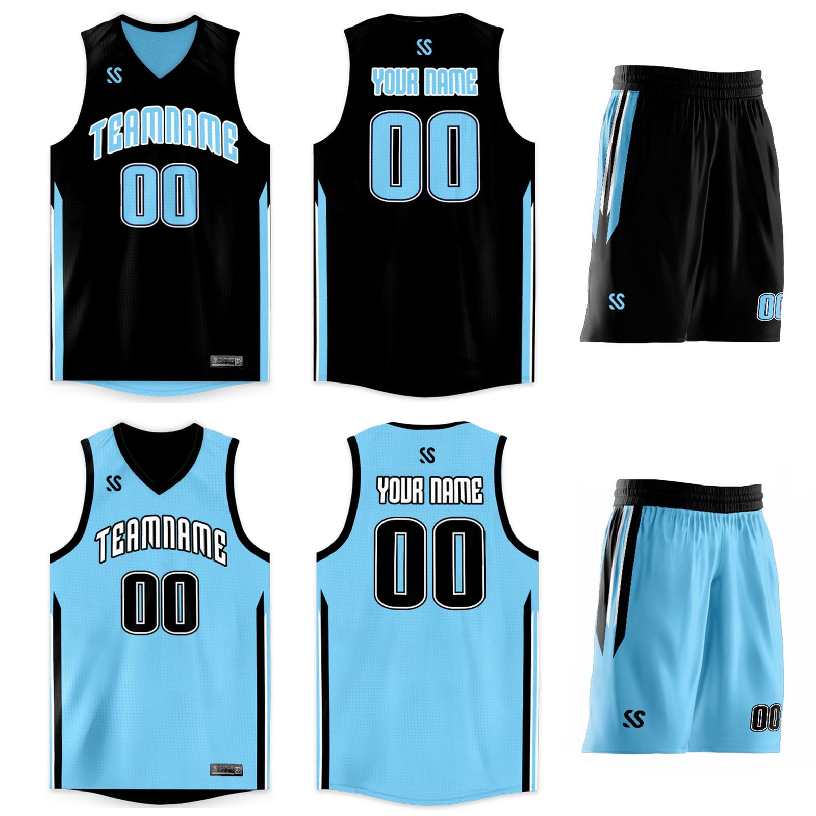 Custom Black Blue Double Side Sets Design Sportswear Basketball Jersey