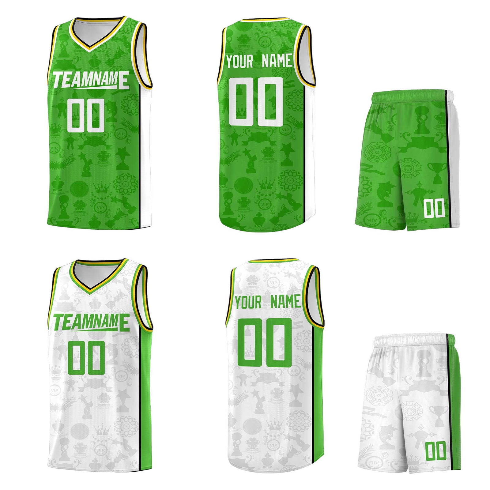 Custom Light Green White Double Side Sets Basketball Jersey