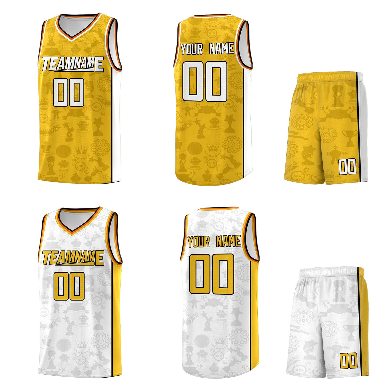 Custom Yellow White Double Side Sets Basketball Jersey