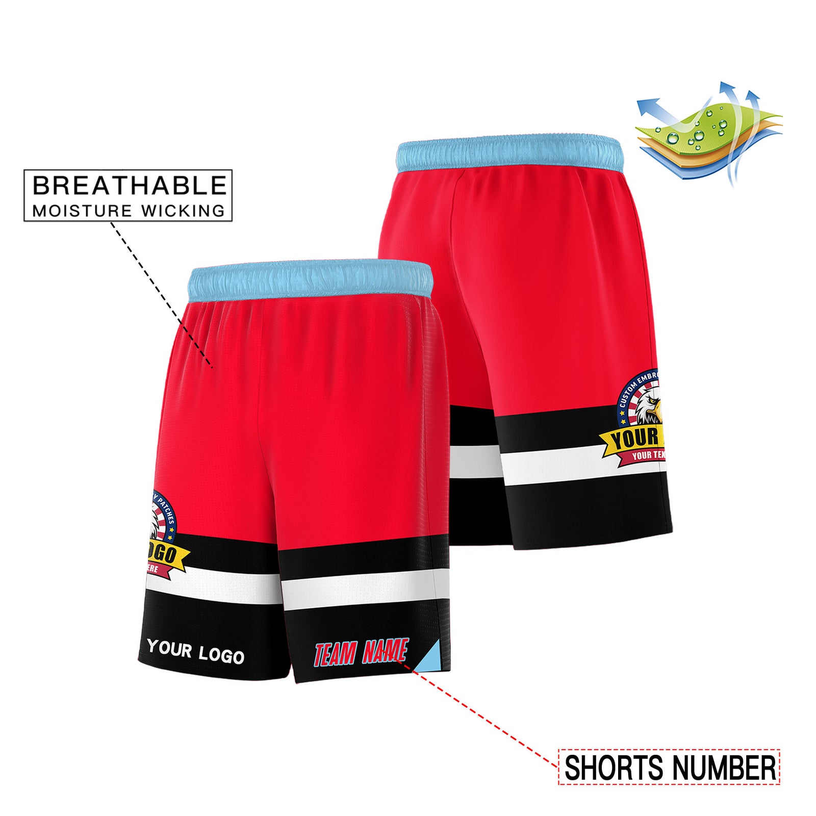 Fans-Made | Custom Red Black-Light Blue Basketball Shorts-Arizona Driven – Available for Reorder