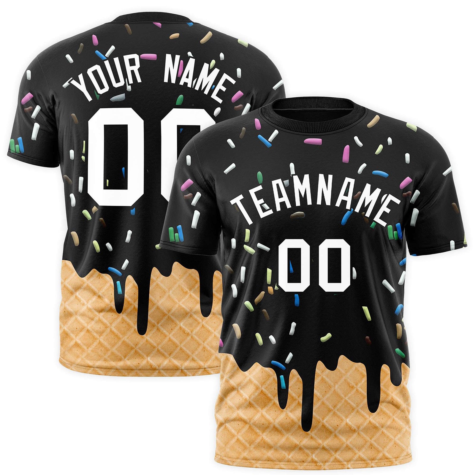 Custom Black Ice Cream Cone Graffiti Pattern Fashion Authentic T-Shirt