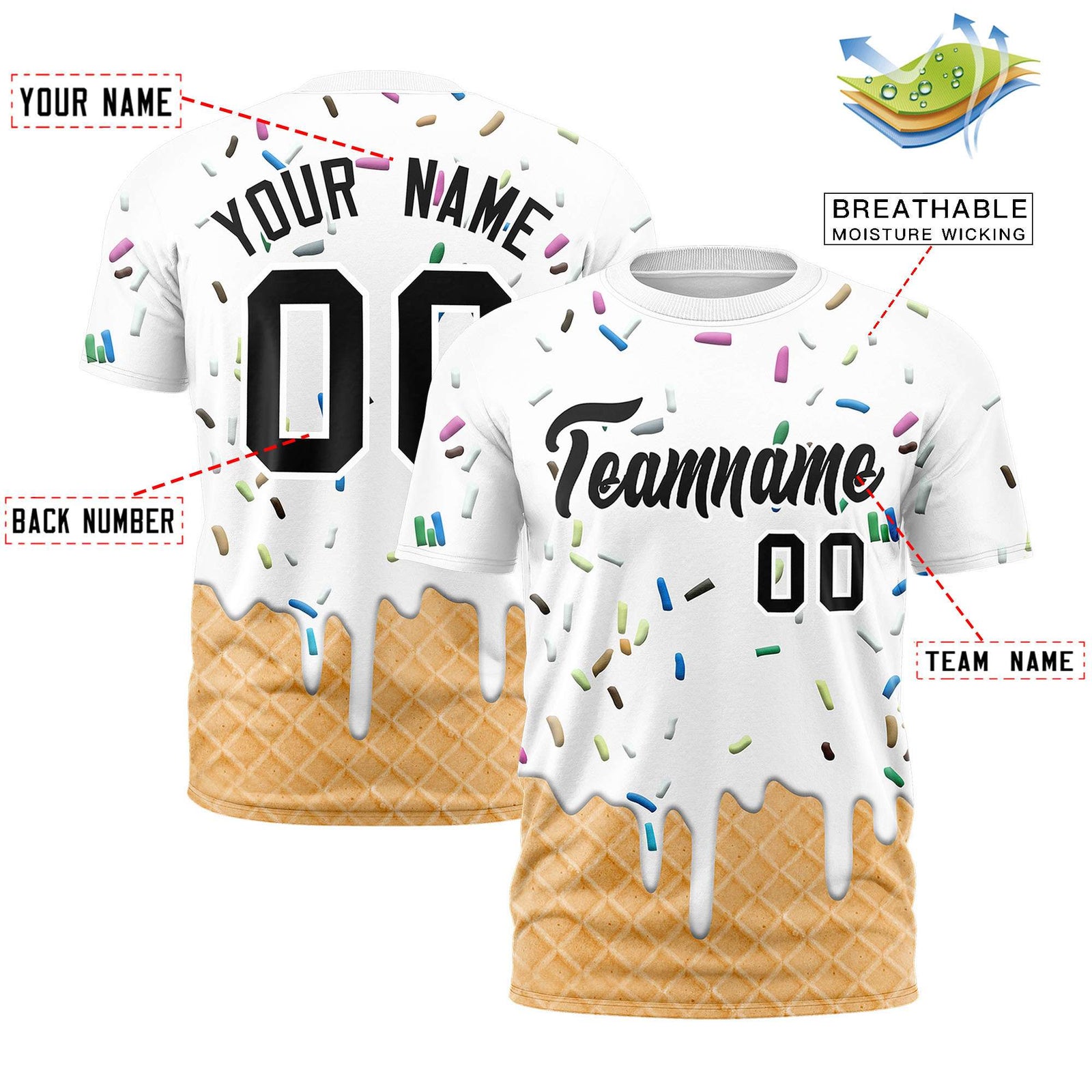 Custom White Ice Cream Cone Graffiti Pattern Fashion Authentic T-Shirt