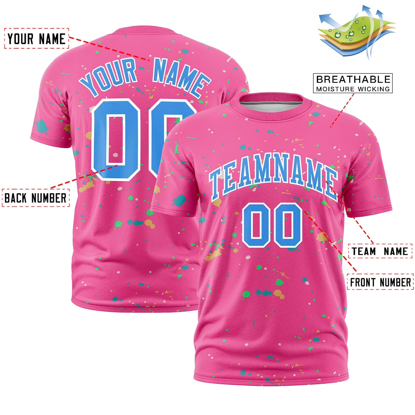 Custom Pink Powder Blue White Spray Painting Graffiti Pattern Personalization T-shirt| KXKSHOP