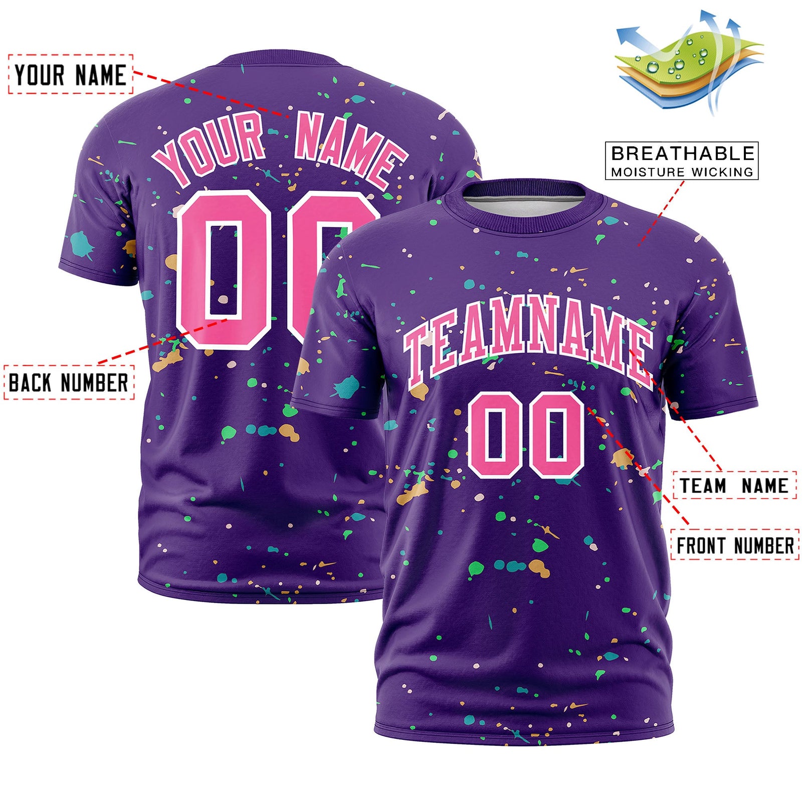 Custom Purple Pink White Spray Painting Graffiti Pattern Personalization T-shirt| KXKSHOP