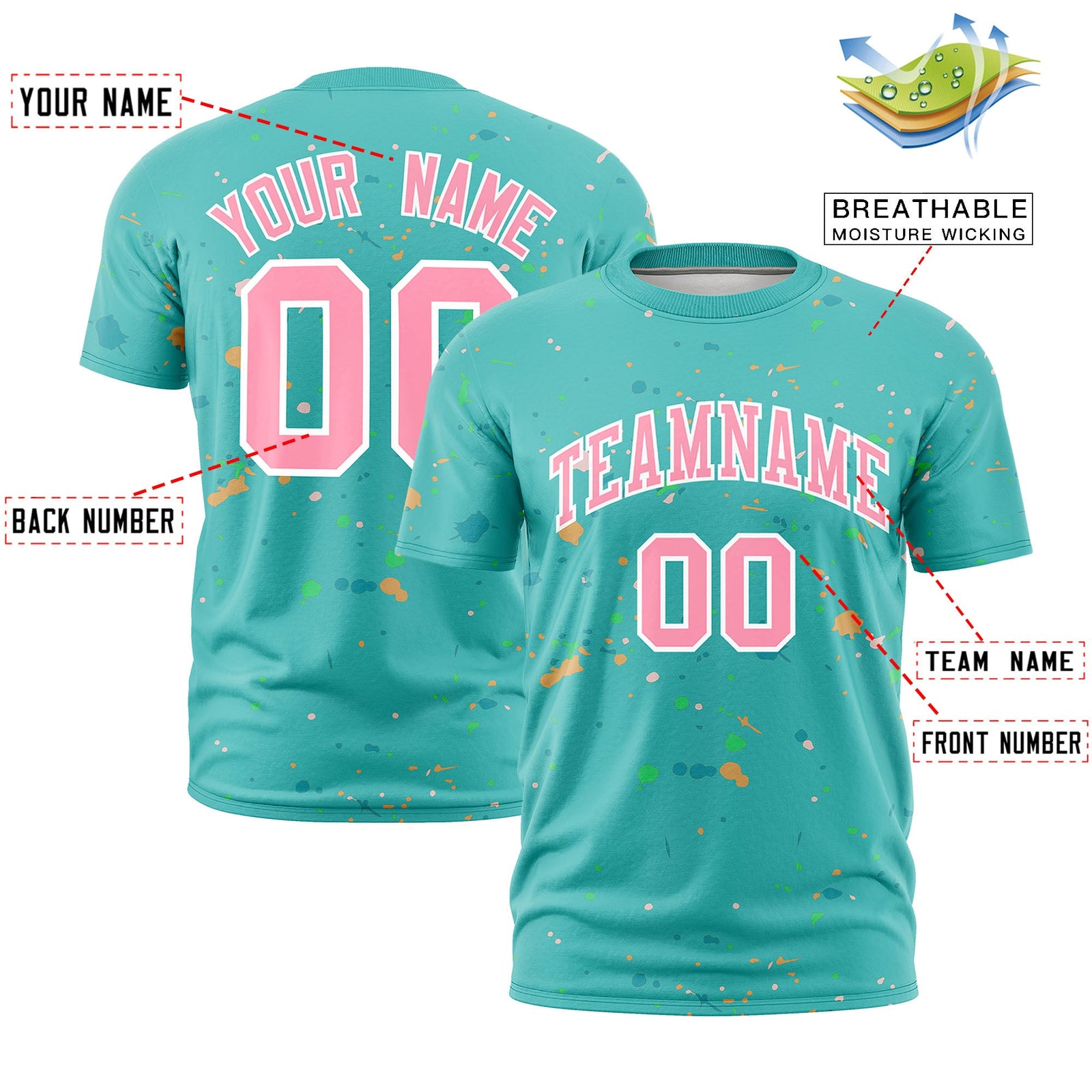 Custom Teal Light Pink White Spray Painting Graffiti Pattern Personalization T-shirt| KXKSHOP