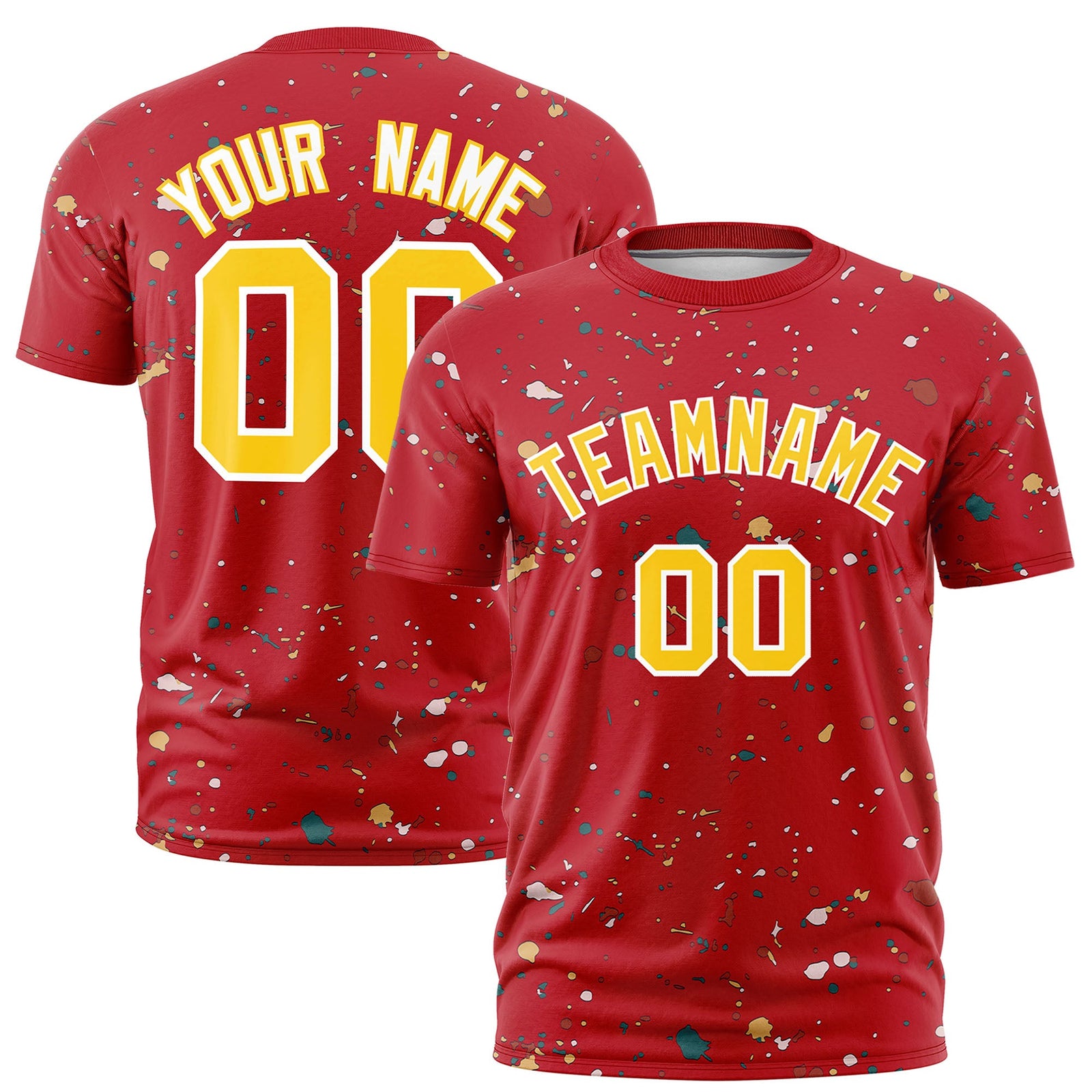 Custom Red Gold White Spray Painting Graffiti Pattern Personalization T-shirt| KXKSHOP