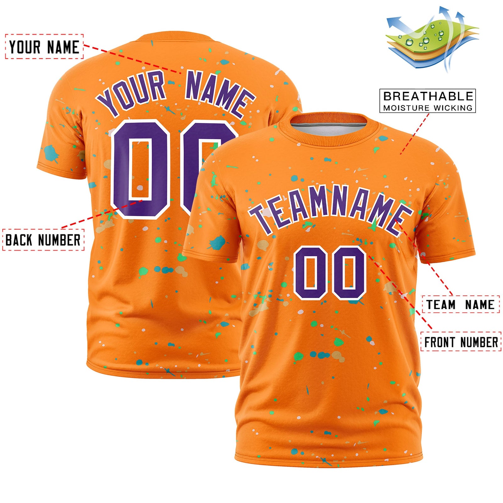 Custom Orange Purple White Spray Painting Graffiti Pattern Personalization T-shirt| KXKSHOP