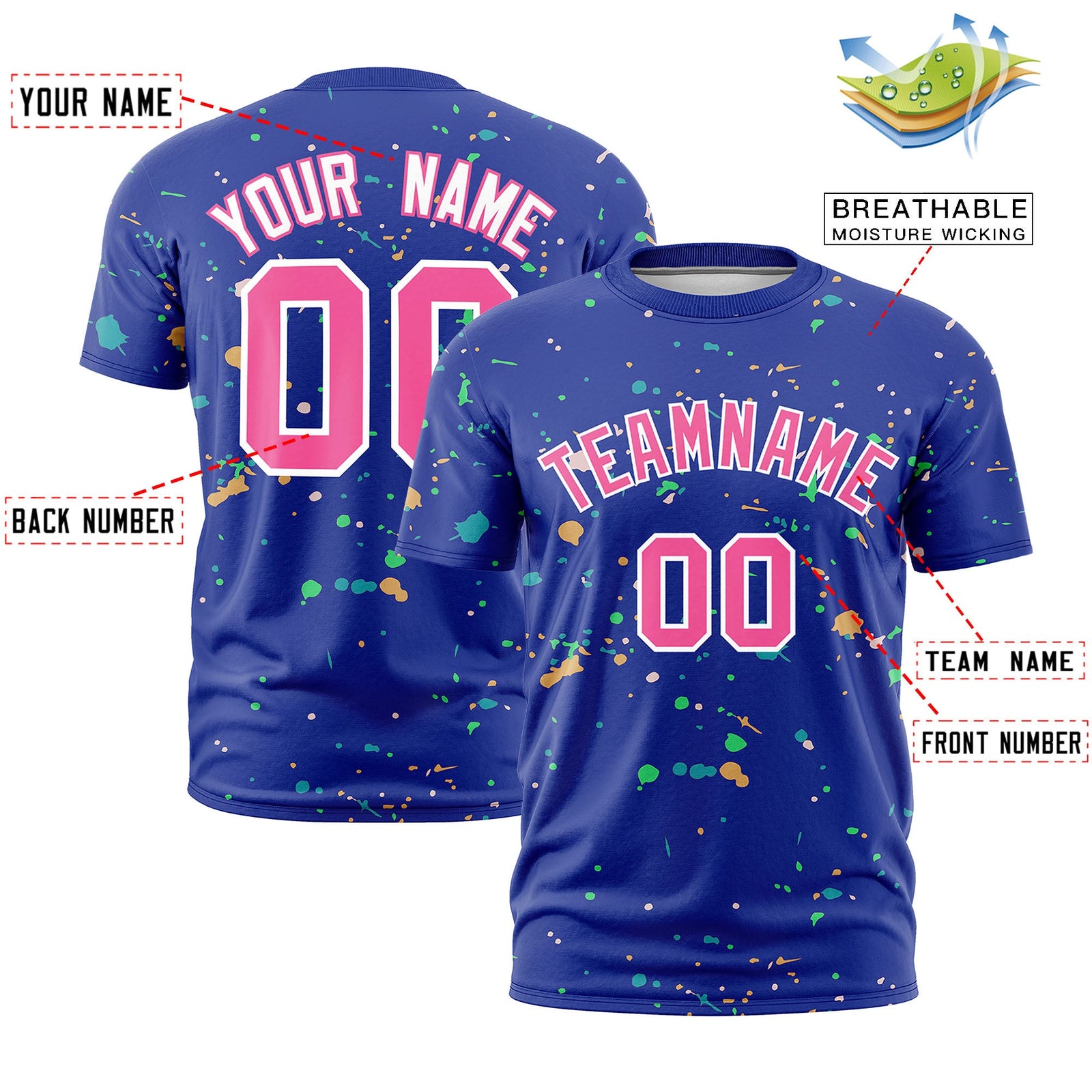 Custom Royal Blue Pink White Spray Painting Graffiti Pattern Personalization T-shirt| KXKSHOP
