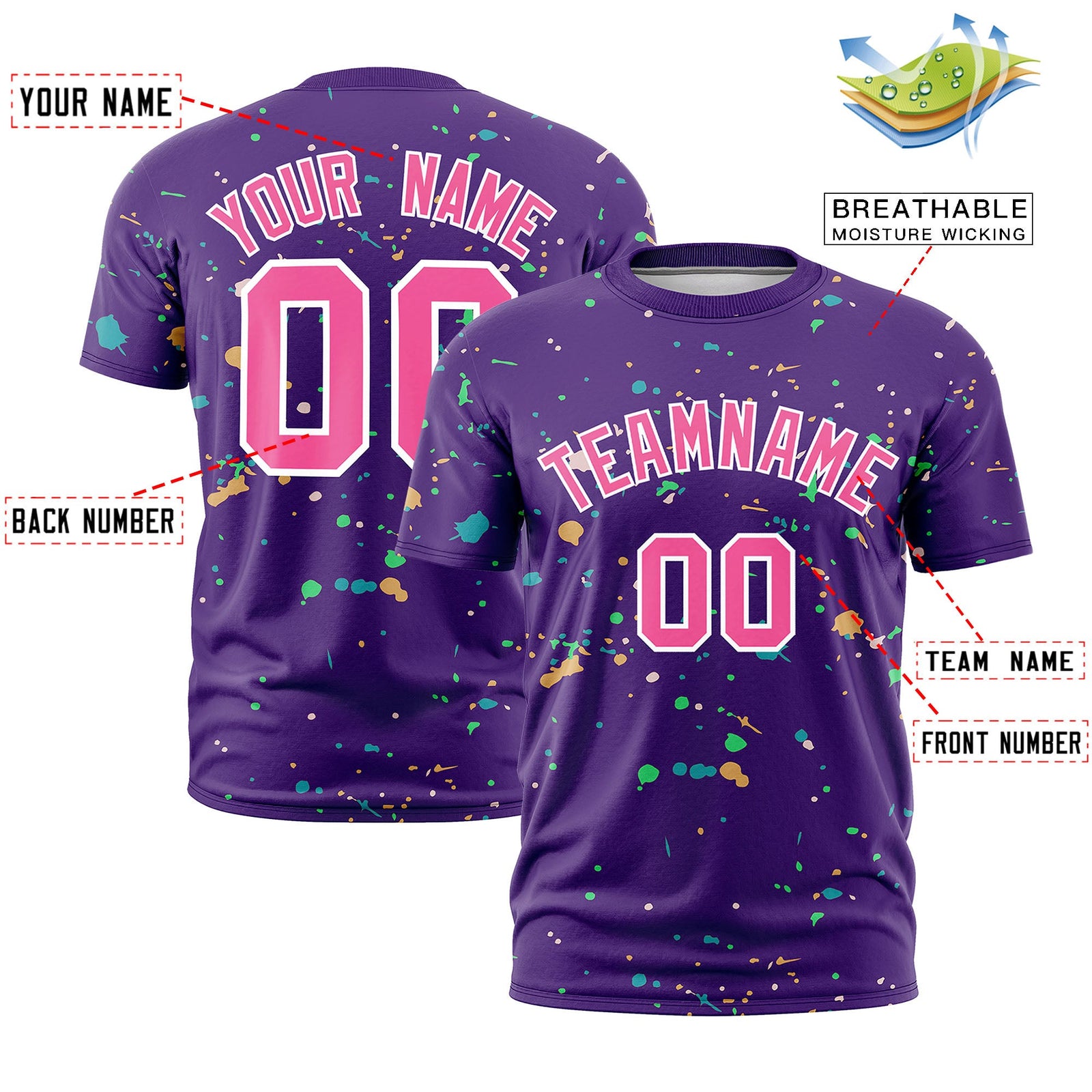 Custom Purple Pink White Spray Painting Graffiti Pattern Personalization T-shirt| KXKSHOP