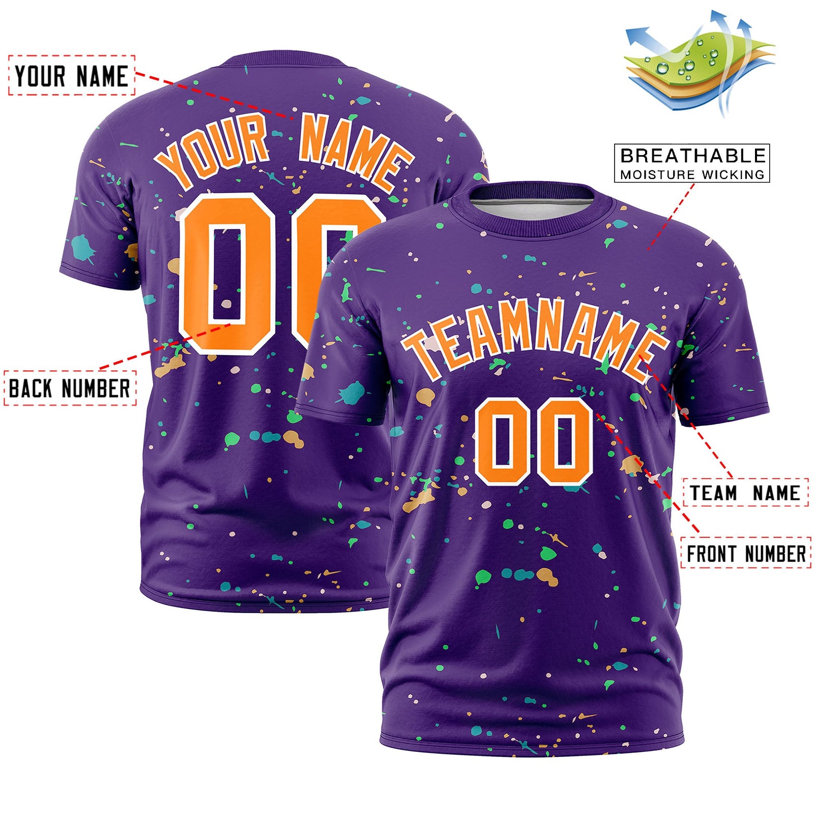 Custom Purple Orange White Spray Painting Graffiti Pattern Personalization T-shirt| KXKSHOP