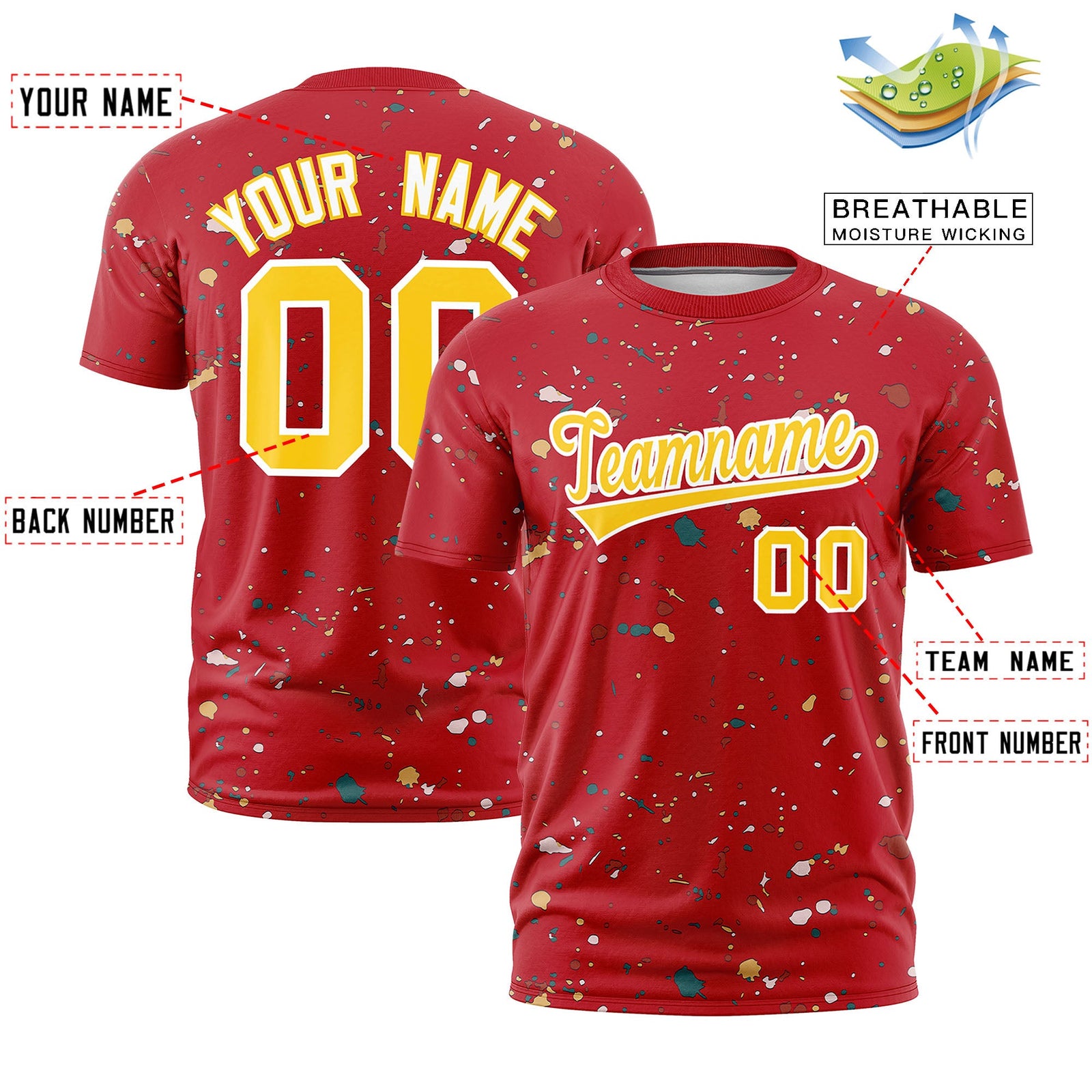 Custom Red Gold White Spray Painting Graffiti Pattern Personalization T-shirt| KXKSHOP