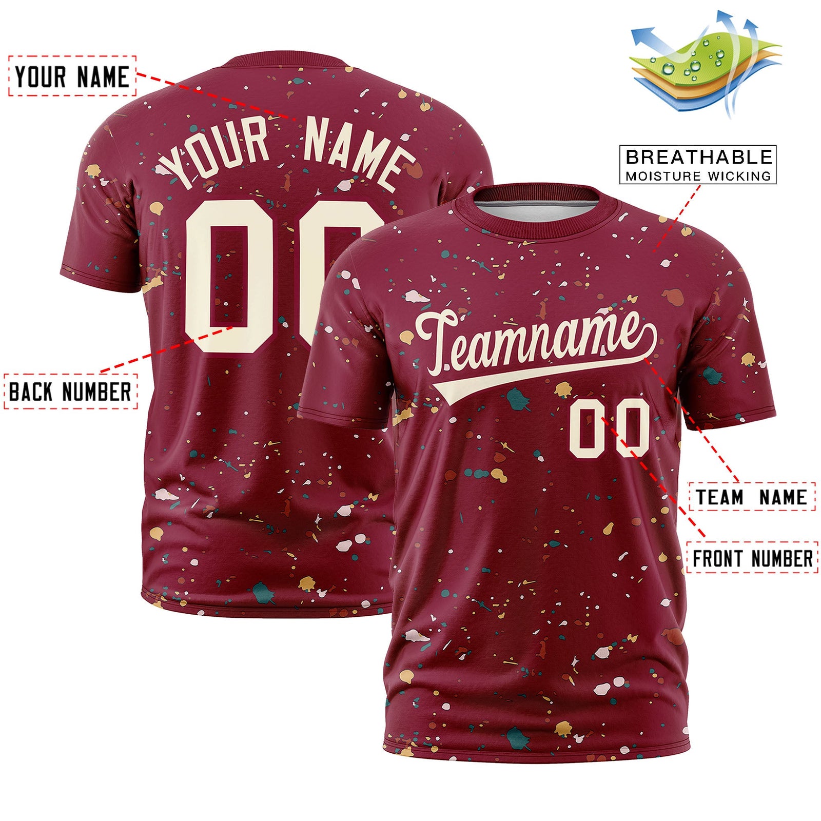 Custom Crimson Cream Spray Painting Graffiti Pattern Personalization T-shirt| KXKSHOP