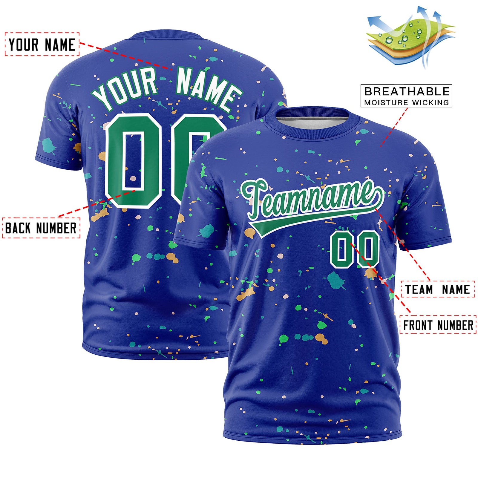 Custom Royal Blue Kelly Green White Spray Painting Graffiti Pattern Personalization T-shirt| KXKSHOP