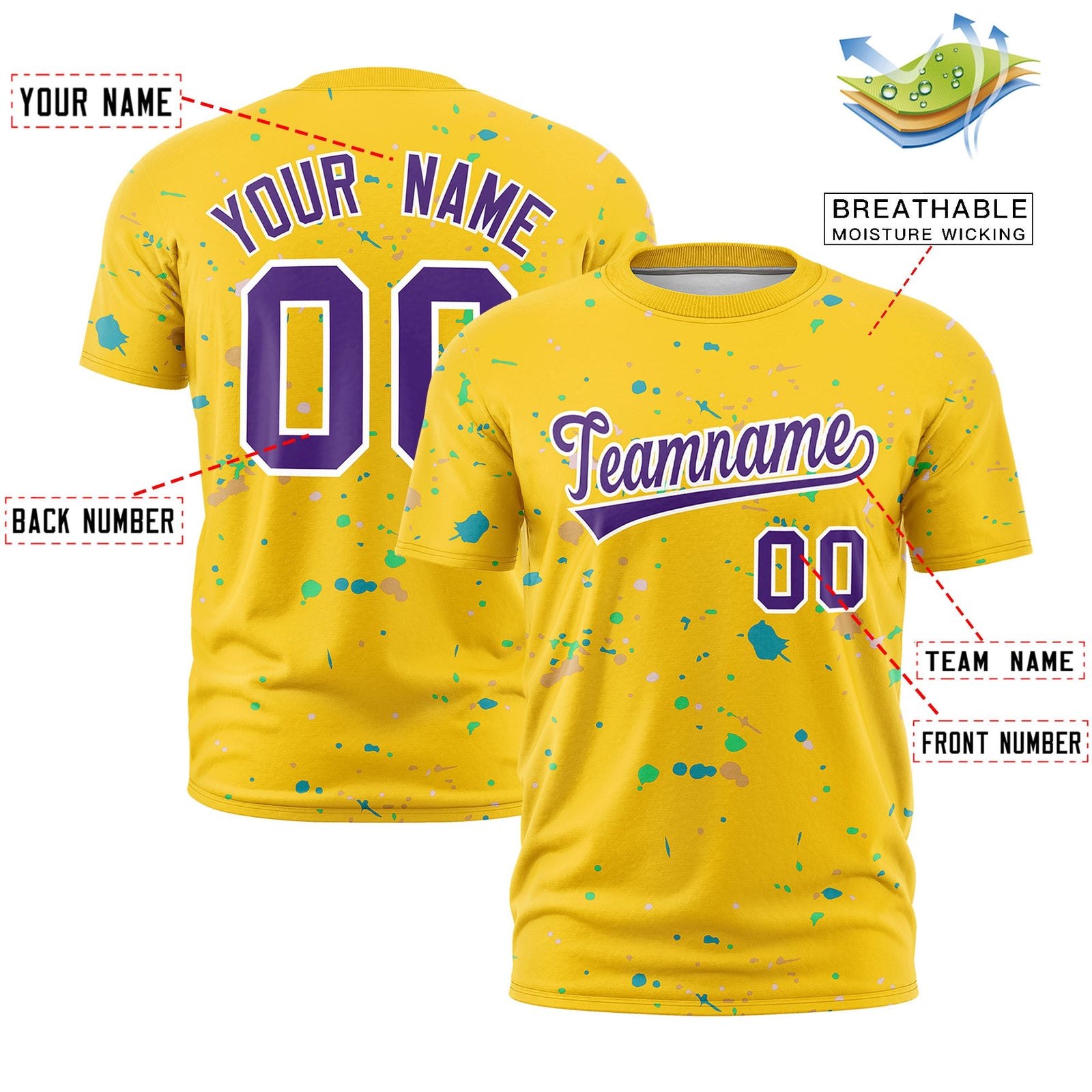 Custom Gold Purple White Spray Painting Graffiti Pattern Personalization T-shirt| KXKSHOP
