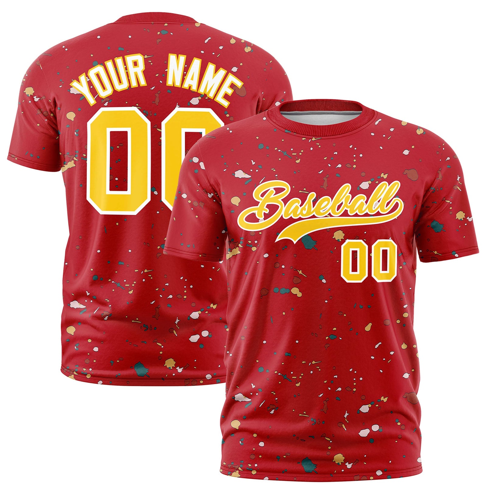 Custom Red Gold White Spray Painting Graffiti Pattern Personalization T-shirt| KXKSHOP