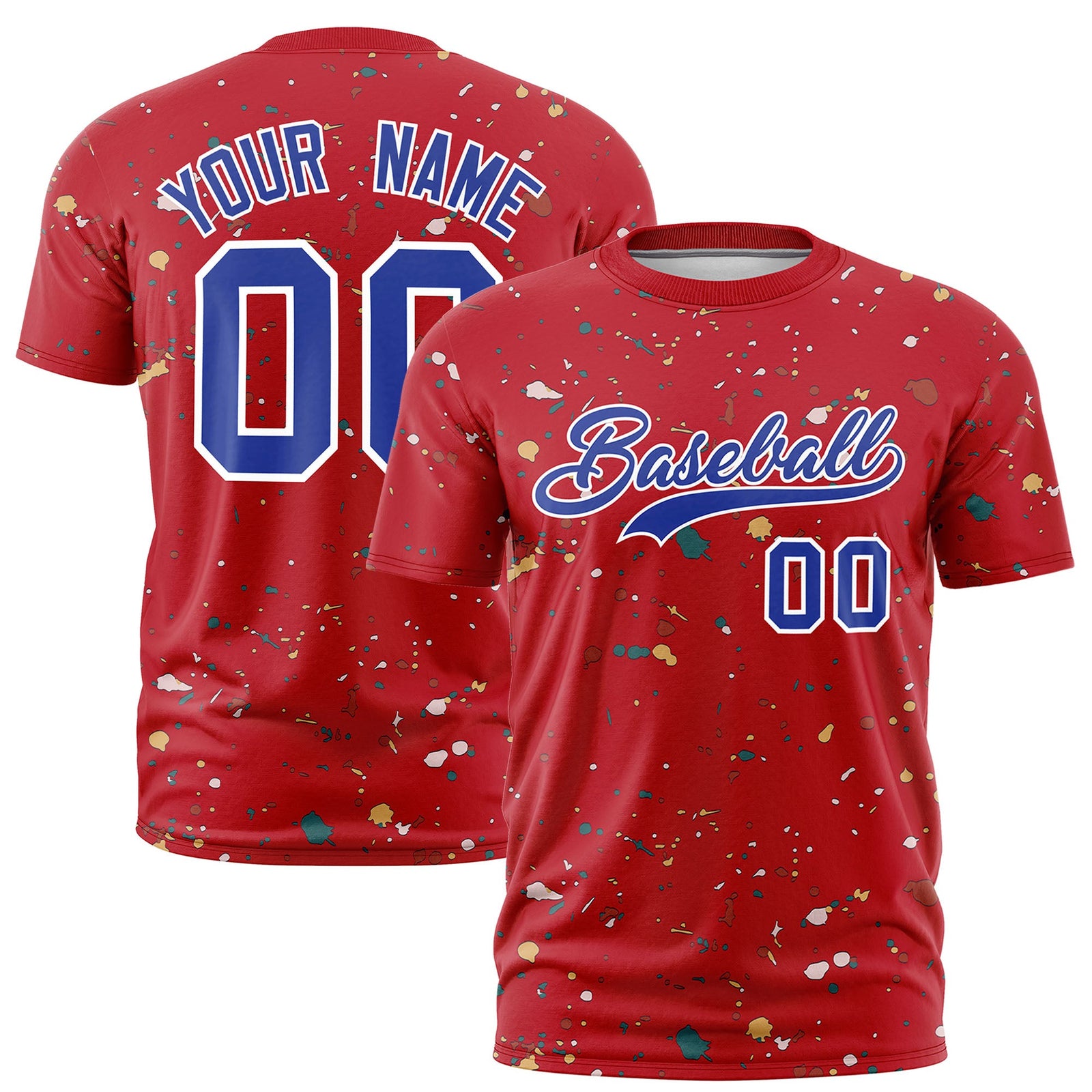 Custom Red Royal Blue White Spray Painting Graffiti Pattern Personalization T-shirt| KXKSHOP