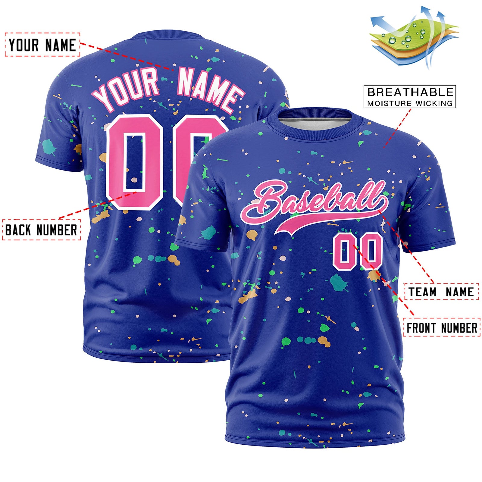 Custom Royal Blue Pink White Spray Painting Graffiti Pattern Personalization T-shirt| KXKSHOP