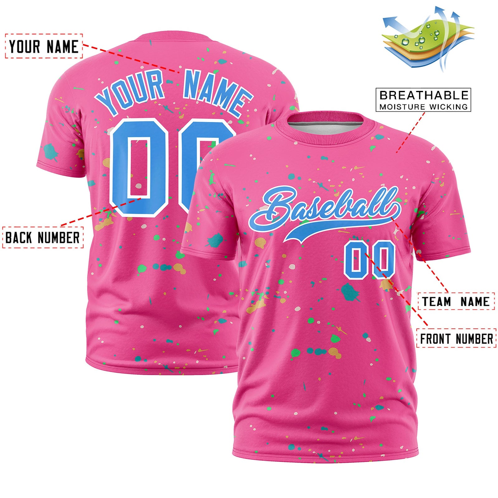 Custom Pink Powder Blue White Spray Painting Graffiti Pattern Personalization T-shirt| KXKSHOP